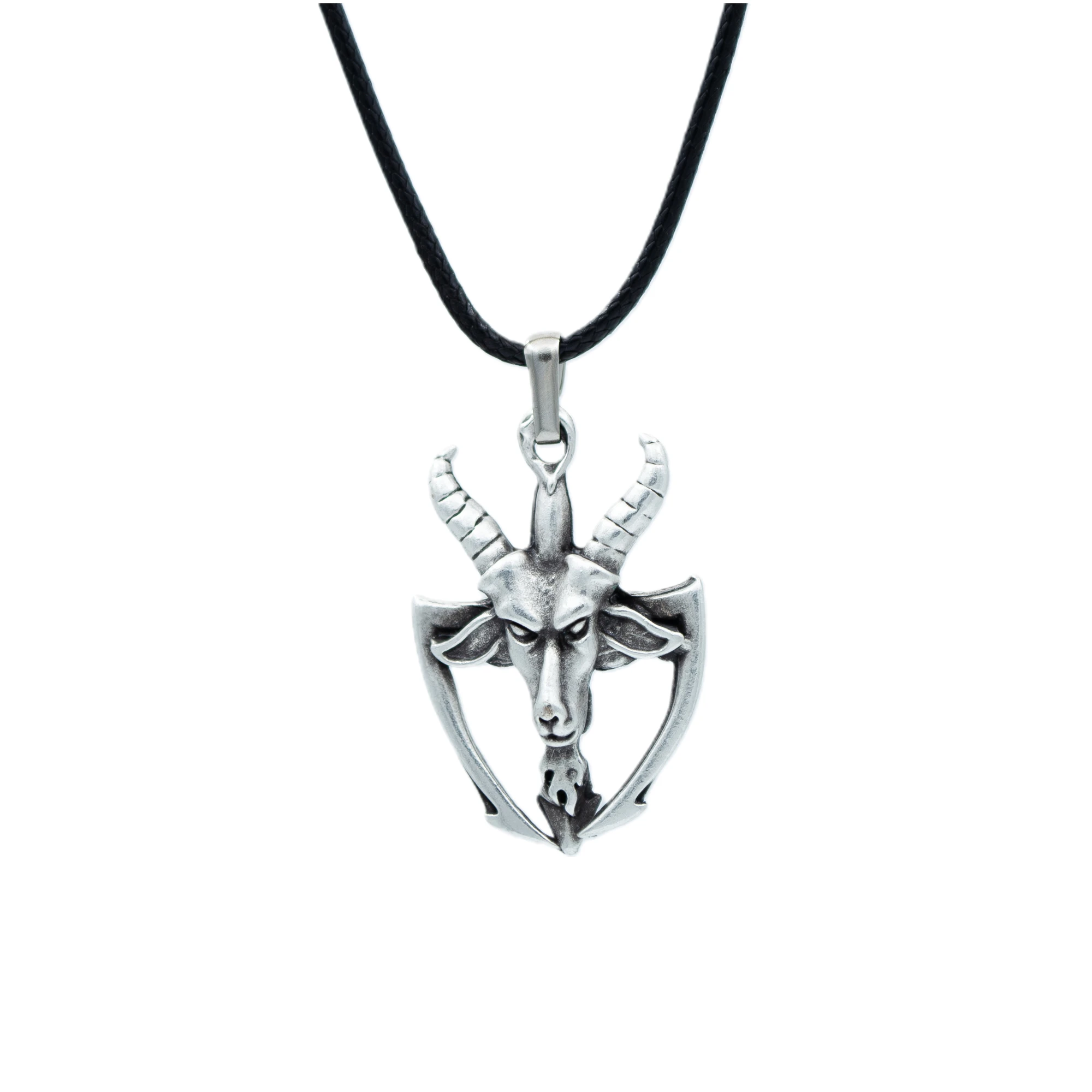 Pagan - Keçi Şeytan Kolye - Gümüş ( Silver ) Renk - 60 cm Deri İp Kolye