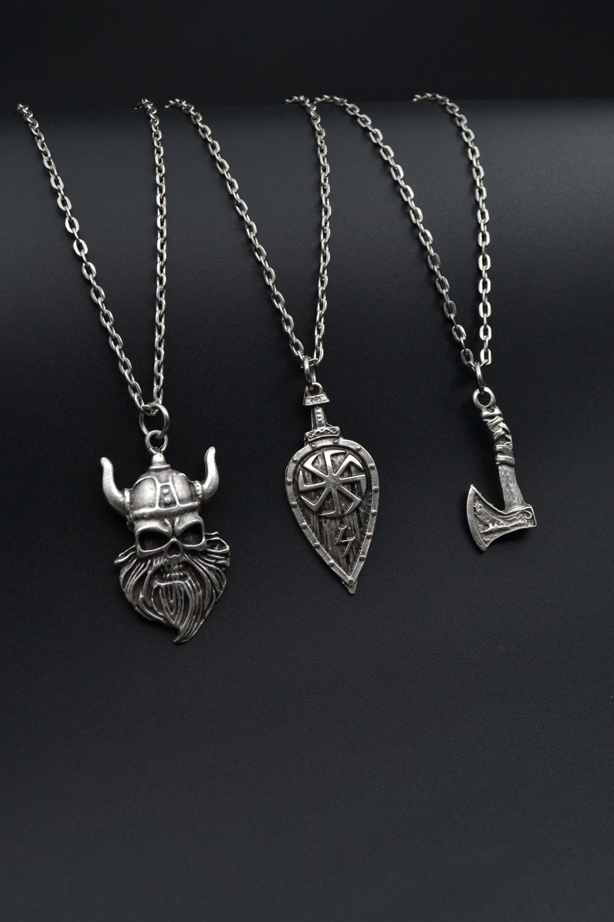 3'lü Viking Kalkan Viking Balta Viking Savaşçı Erkek Kadın Kolye Seti