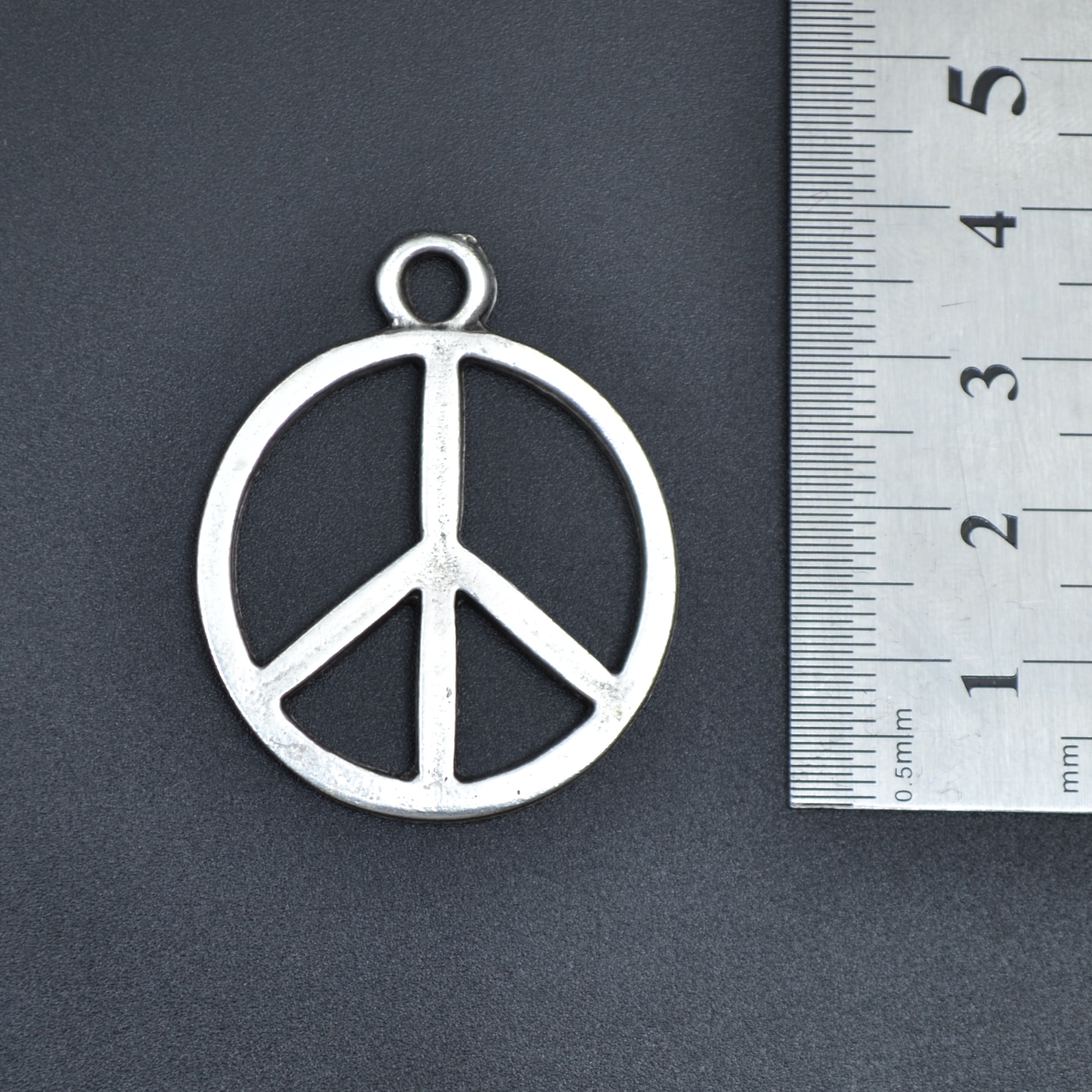 Peace Barış Sembolü Kolye - Gümüş ( Silver ) Renk - 60 cm Deri İp Kolye