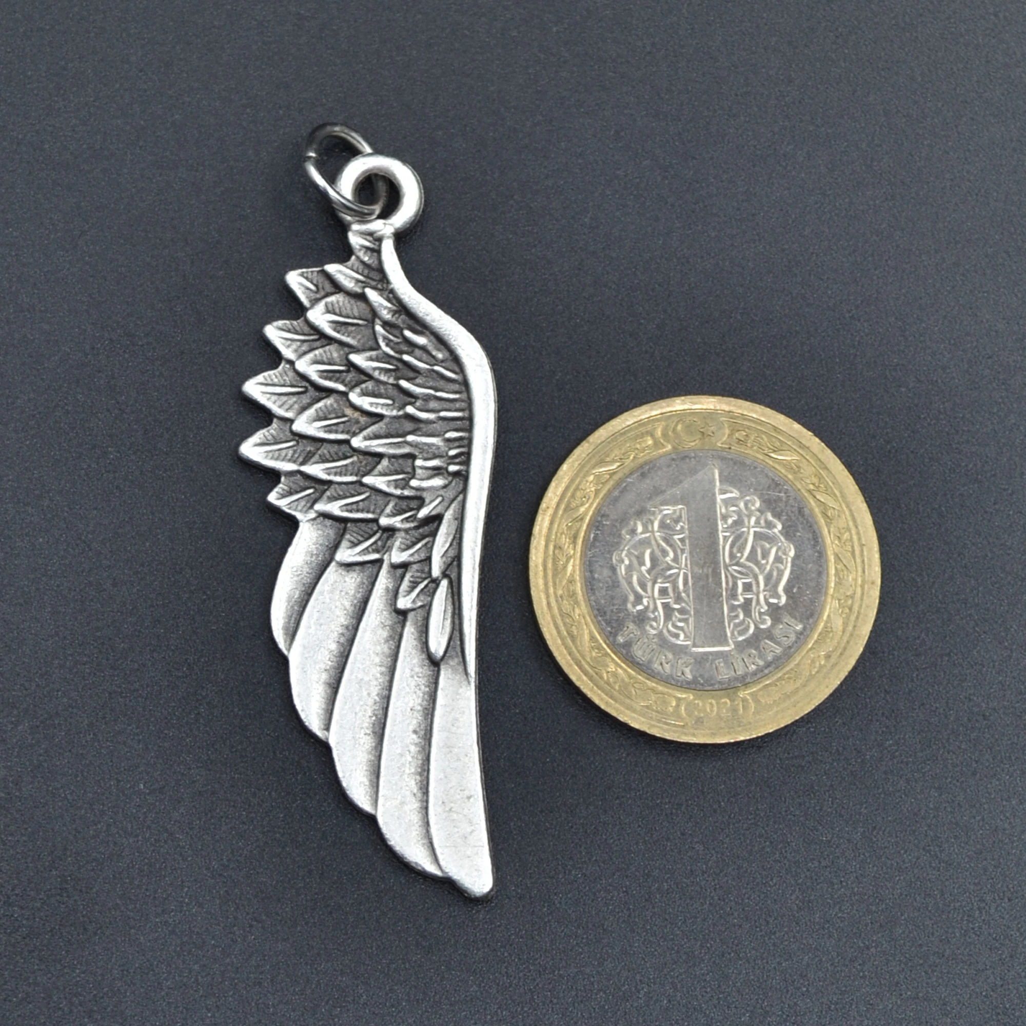 Kartal Melek Kanadı Kolye - Gümüş ( Silver ) Renk - 60 cm Düz Ezme Zincir Kolye