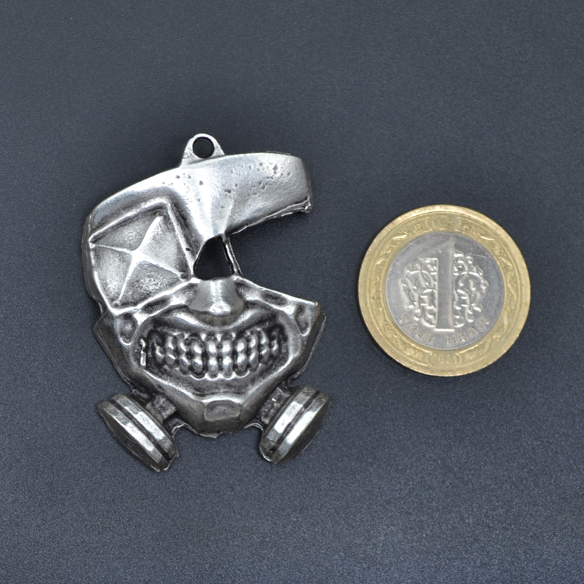 Anime Tokyo Ghouls Ken Kaneki Kolye - Gümüş ( Silver ) Renk - 60 cm Düz Ezme Zincir Kolye