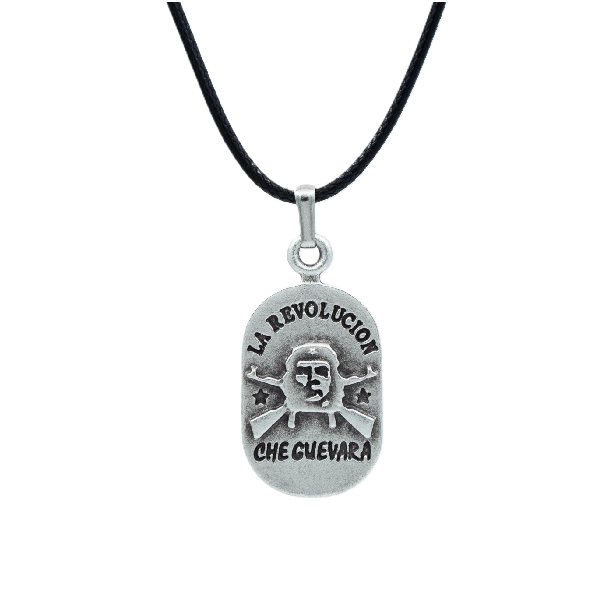 Devrim - Che Guevara - La Revolucion Kolye - Gümüş ( Silver ) Renk - 60 cm Deri İp Kolye