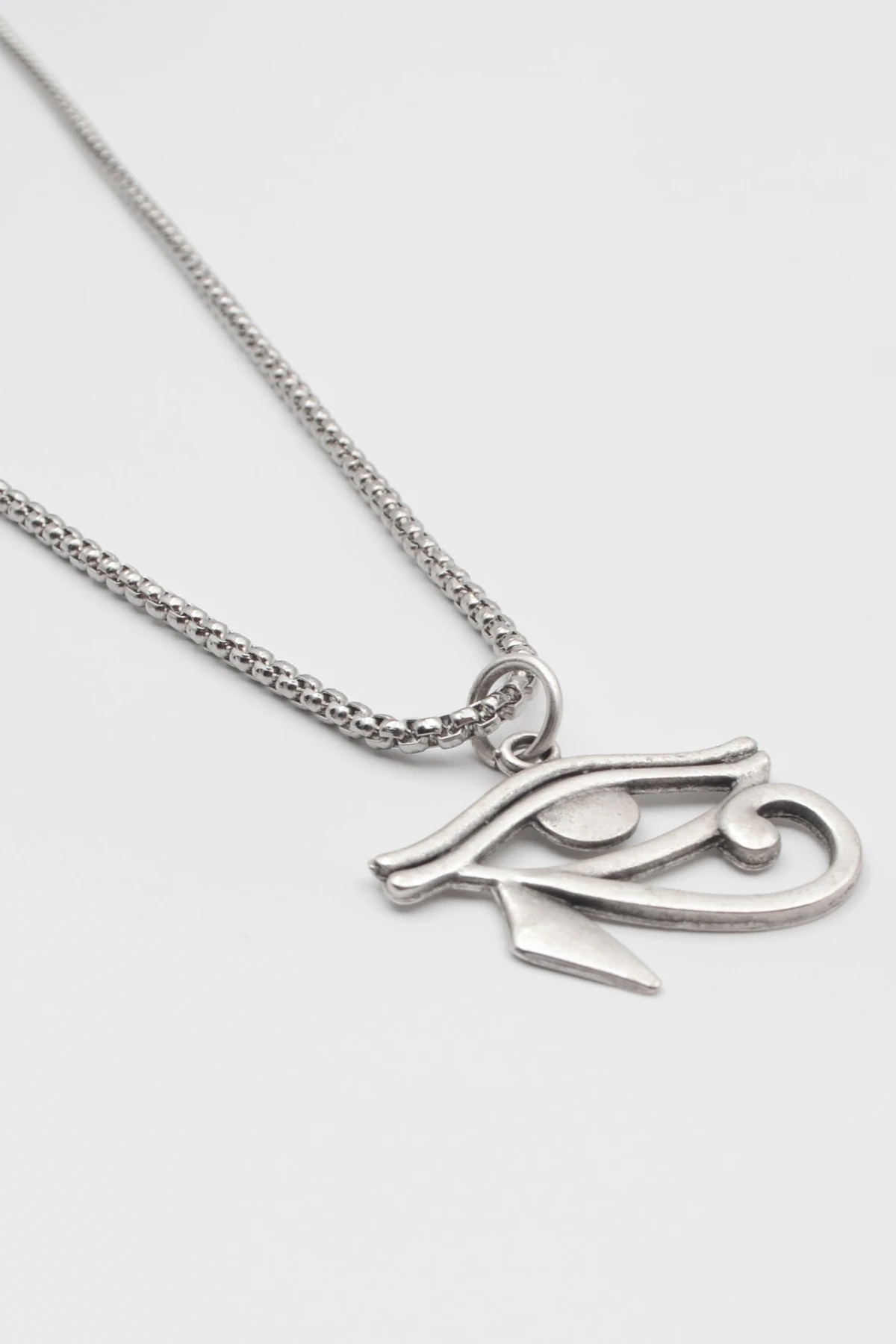 Ra'nın Gözü - Horus'un Gözü Örme Zincir Kolye - Antik Gümüş Kaplama - Kadın Erkek - 60 cm