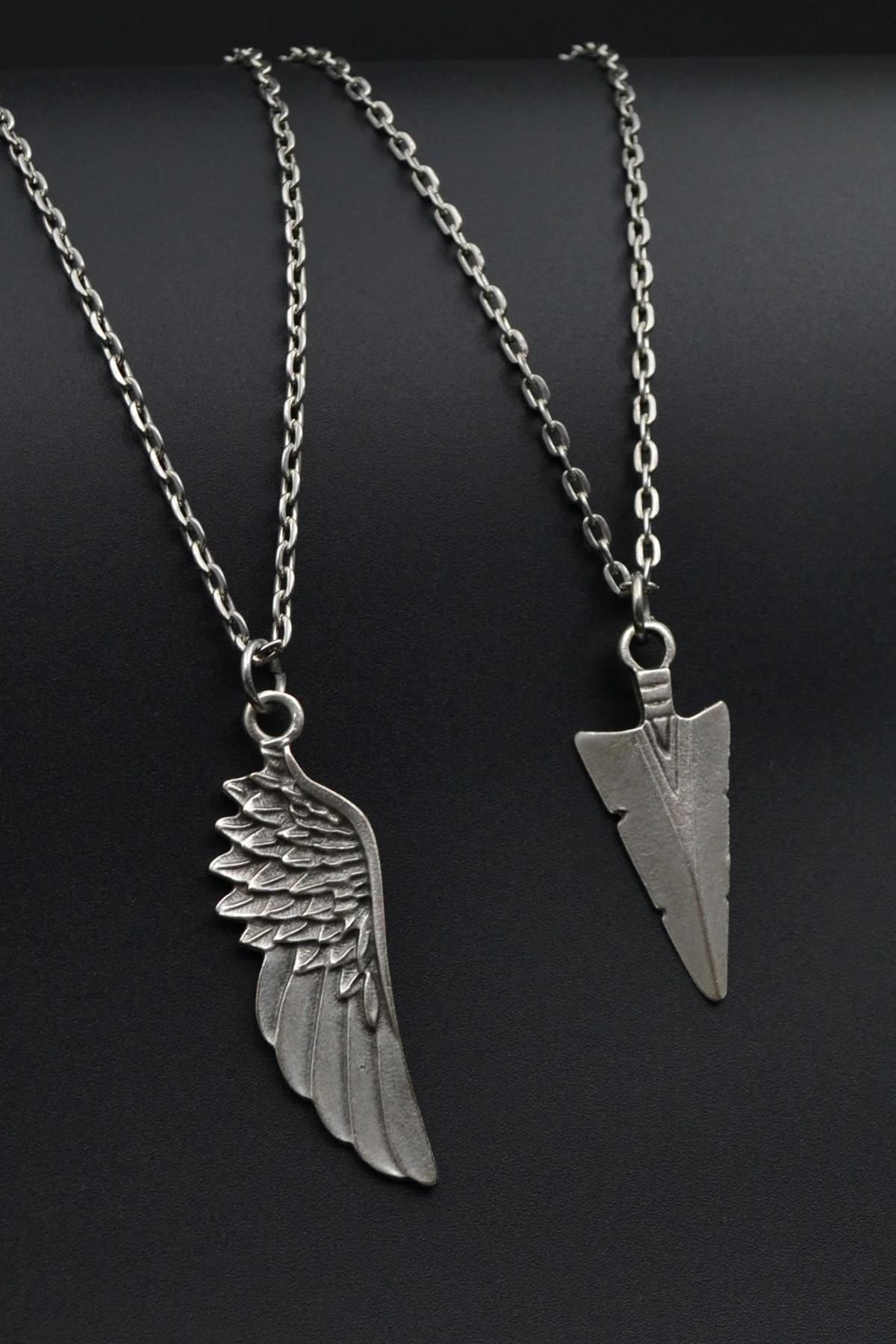 2'li Kartal Melek Kanat - Triagle Ok Ucu Erkek Kadın Kolye Seti