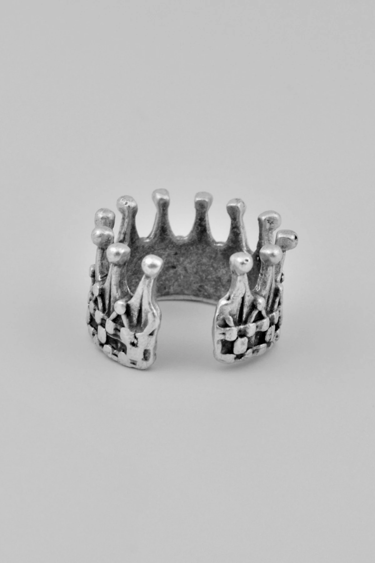 Kral Tacı Gümüş Kaplama Ayarlamalı Erkek Kadın Yüzük