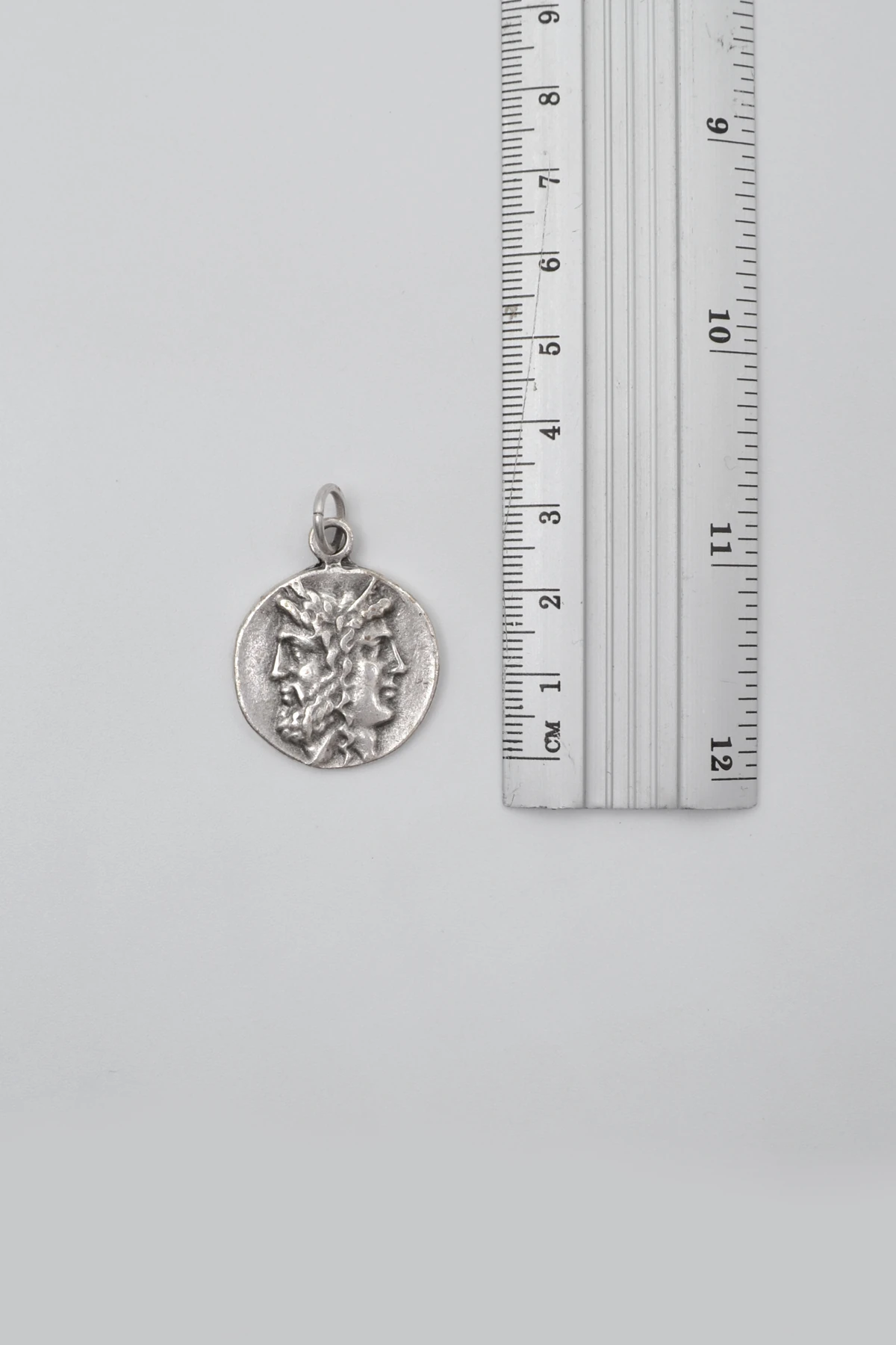 İki Yüzlü Janus Düz Ezme Zincir Kolye - Antik Gümüş Kaplama - Kadın Erkek - 60 cm