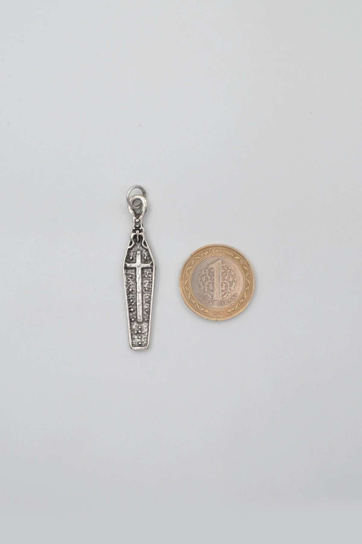 Gotik Haçlı Tabut Örme Zincir Kolye - Antik Gümüş Kaplama - Kadın Erkek - 60 cm