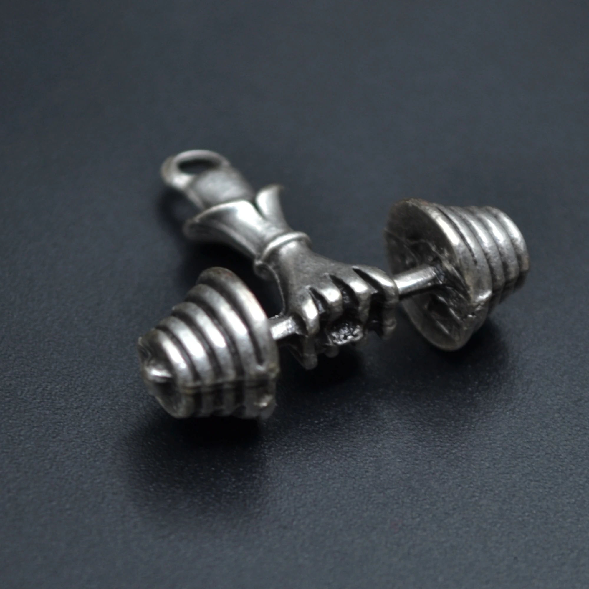 Sporcu Halter - Dambıl Kolye - Gümüş ( Silver ) Renk - 60 cm Örme Zincir Kolye