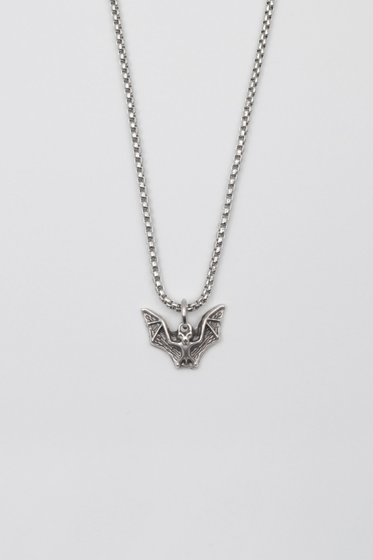 Minimal Gotik Yarasa Kolye - Gümüş ( Silver ) Renk - 60 cm Örme Zincir Kolye
