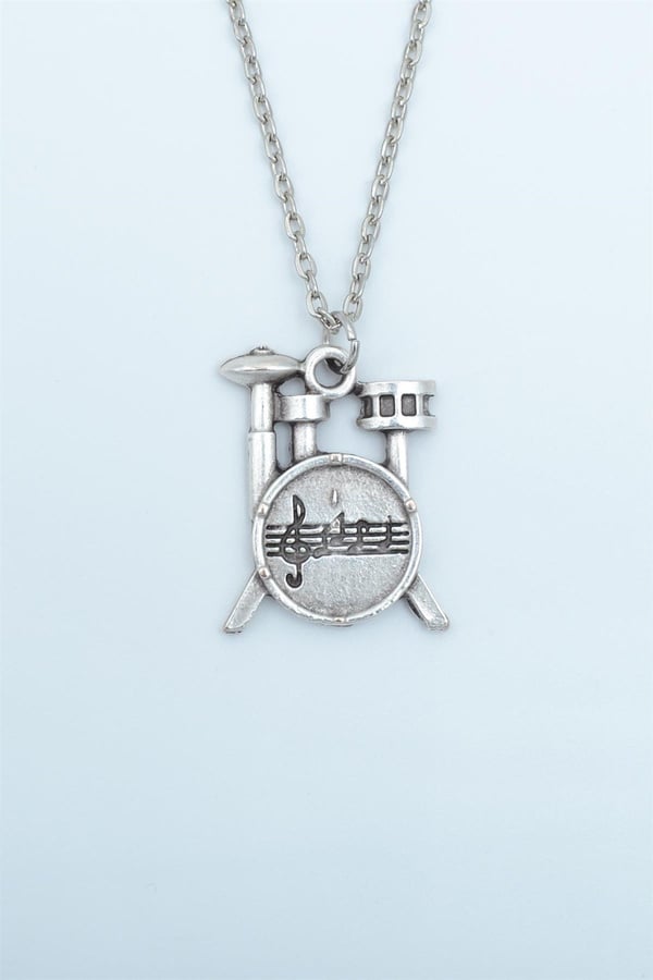 3'lü Keman Nota Defteri Bateri Gitar Erkek Kadın Kolye Seti