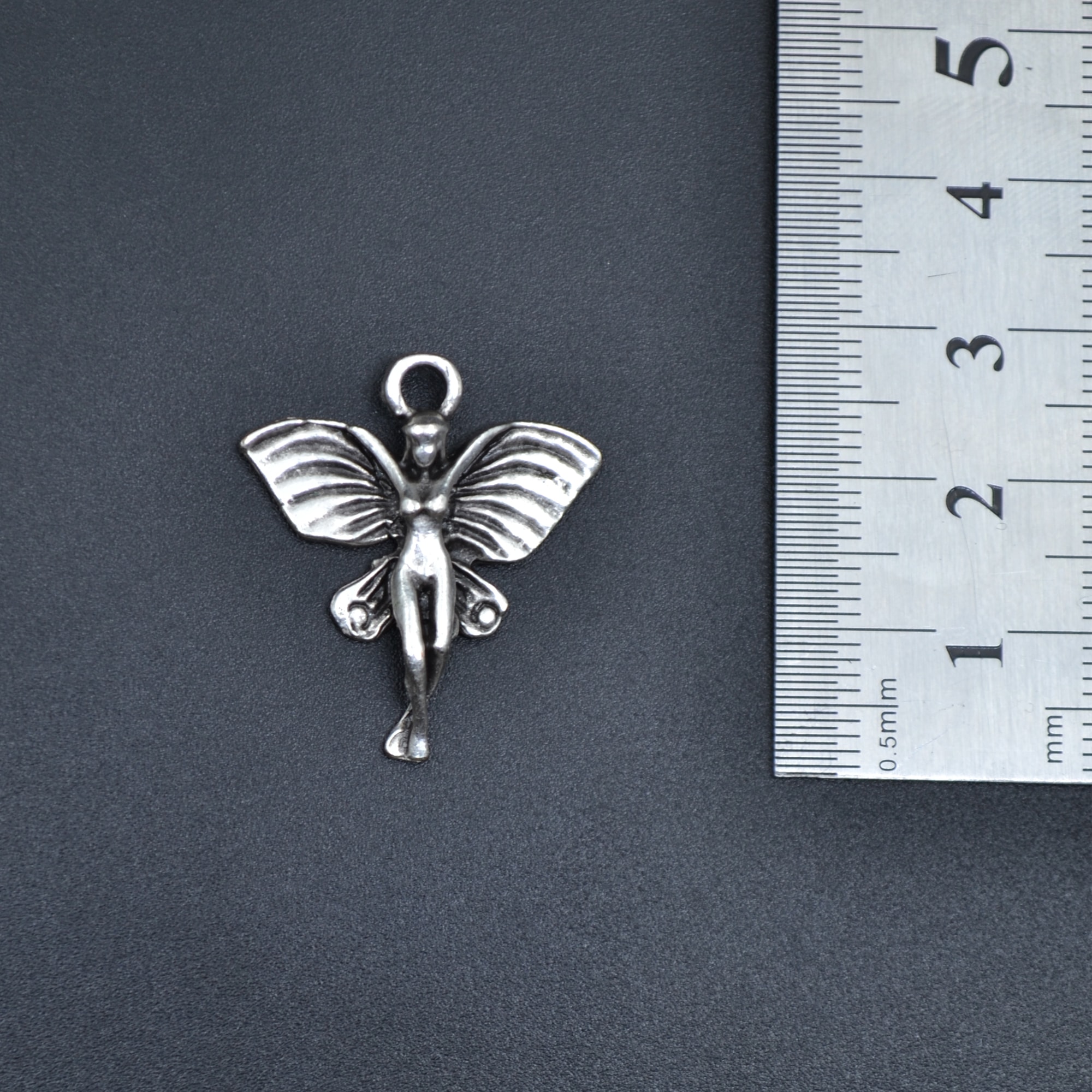 Minimal Kelebek Kanatlı Peri Kolye - Gümüş ( Silver ) Renk - 60 cm Deri İp Kolye