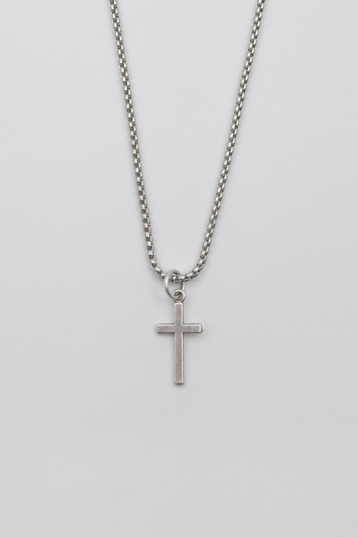 Minimalist Haç Kolye - Gümüş ( Silver ) Renk - 60 cm Örme Zincir Kolye