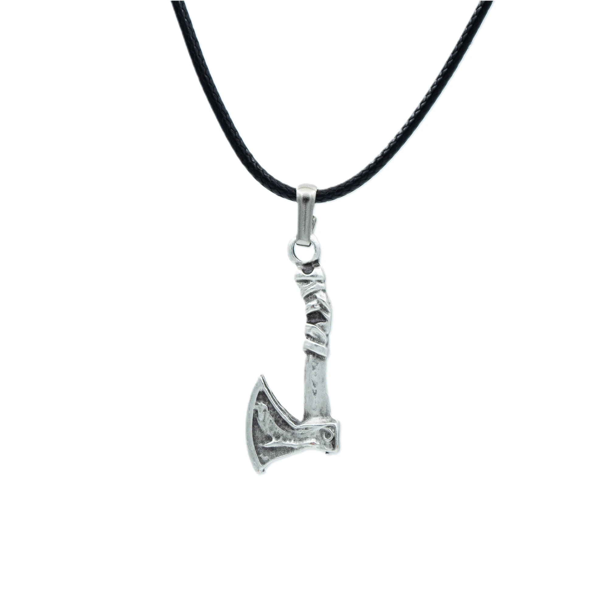 Viking Balta Kolye - Gümüş ( Silver ) Renk - 60 cm Deri İp Kolye