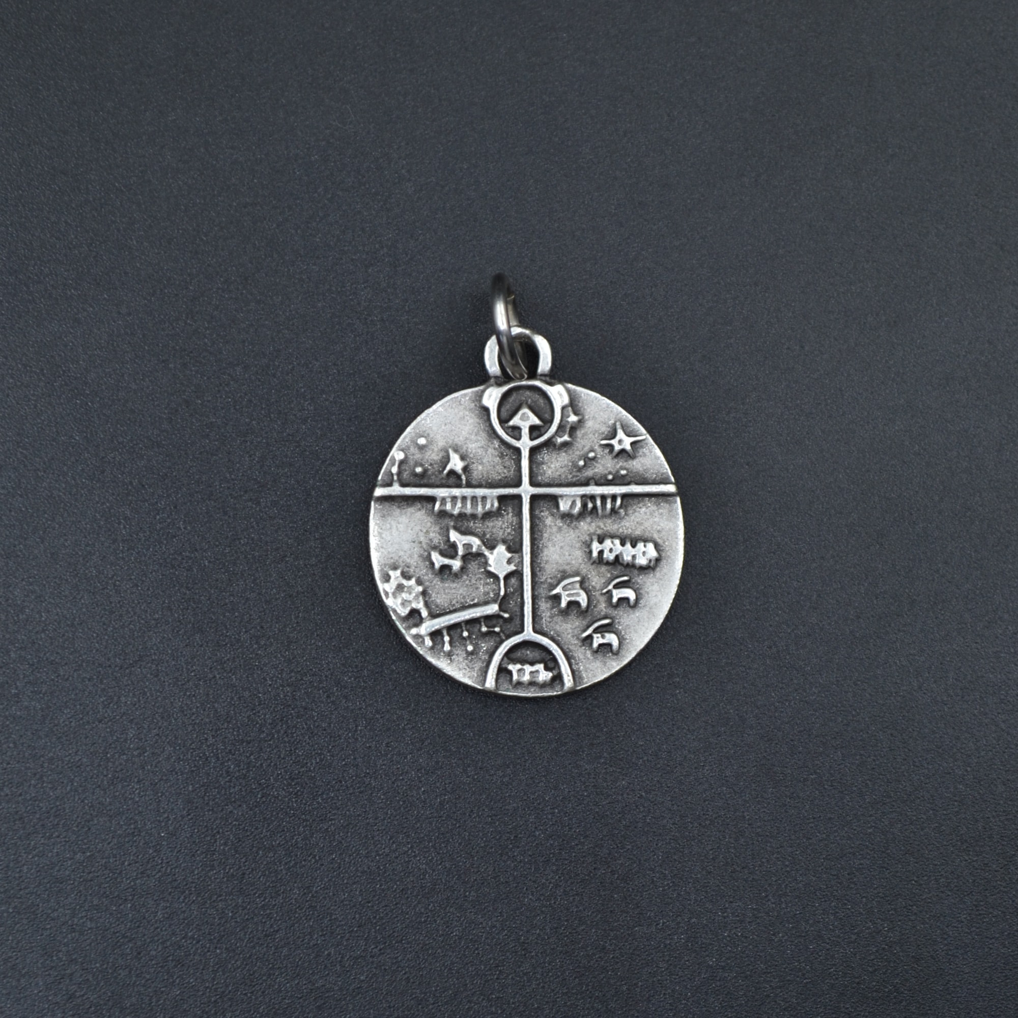 Şaman Kam Davulu Kolye - Gümüş ( Silver ) Renk - 60 cm Düz Ezme Zincir Kolye