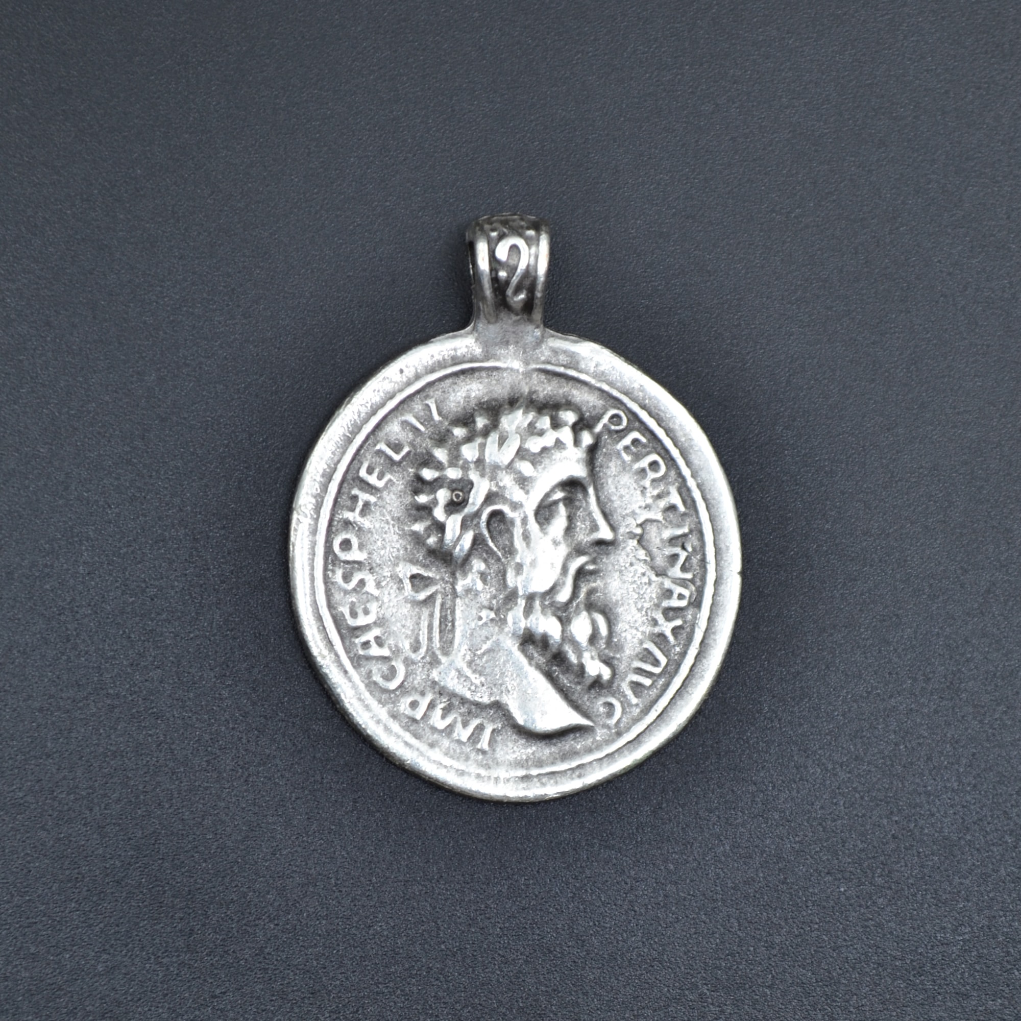 Roma Parası Sikke Kolye - Gümüş ( Silver ) Renk - 60 cm Düz Ezme Zincir Kolye