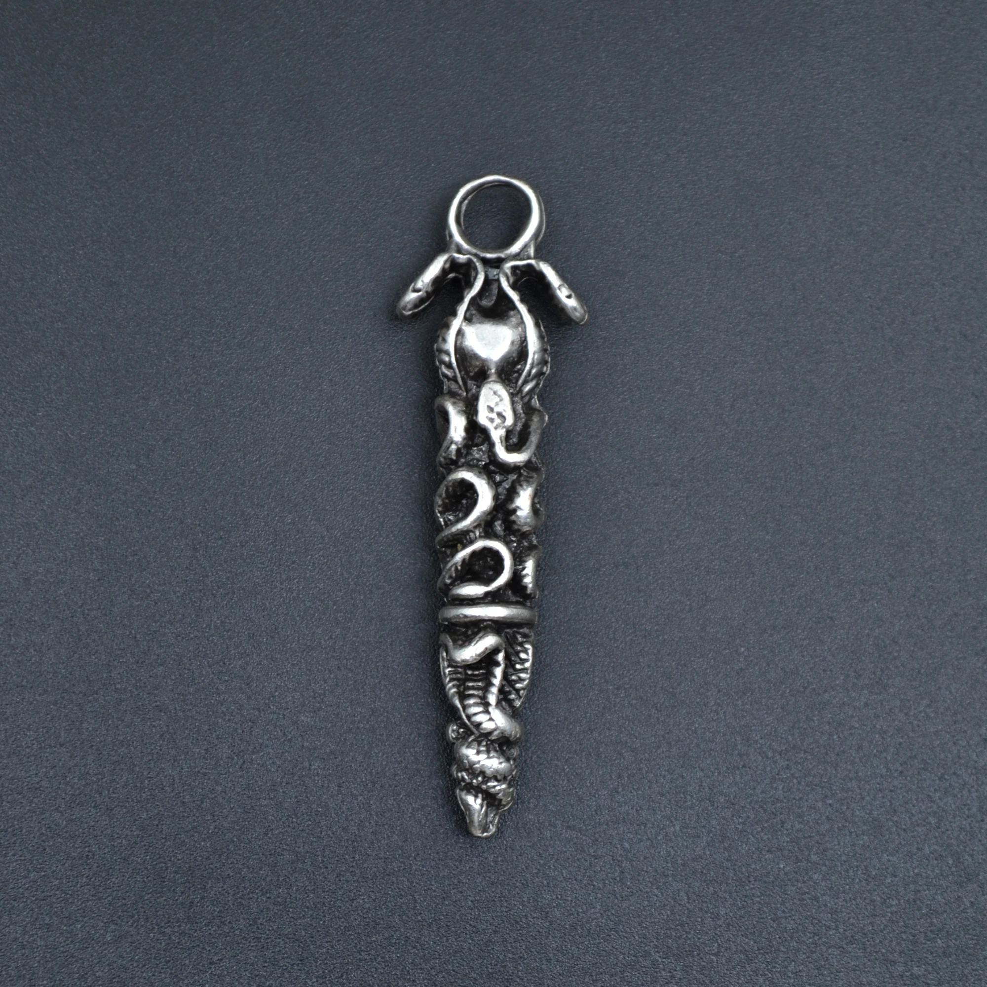 Çift Yılanlı Çubuk Kolye - Gümüş ( Silver ) Renk - 60 cm Örme Zincir Kolye