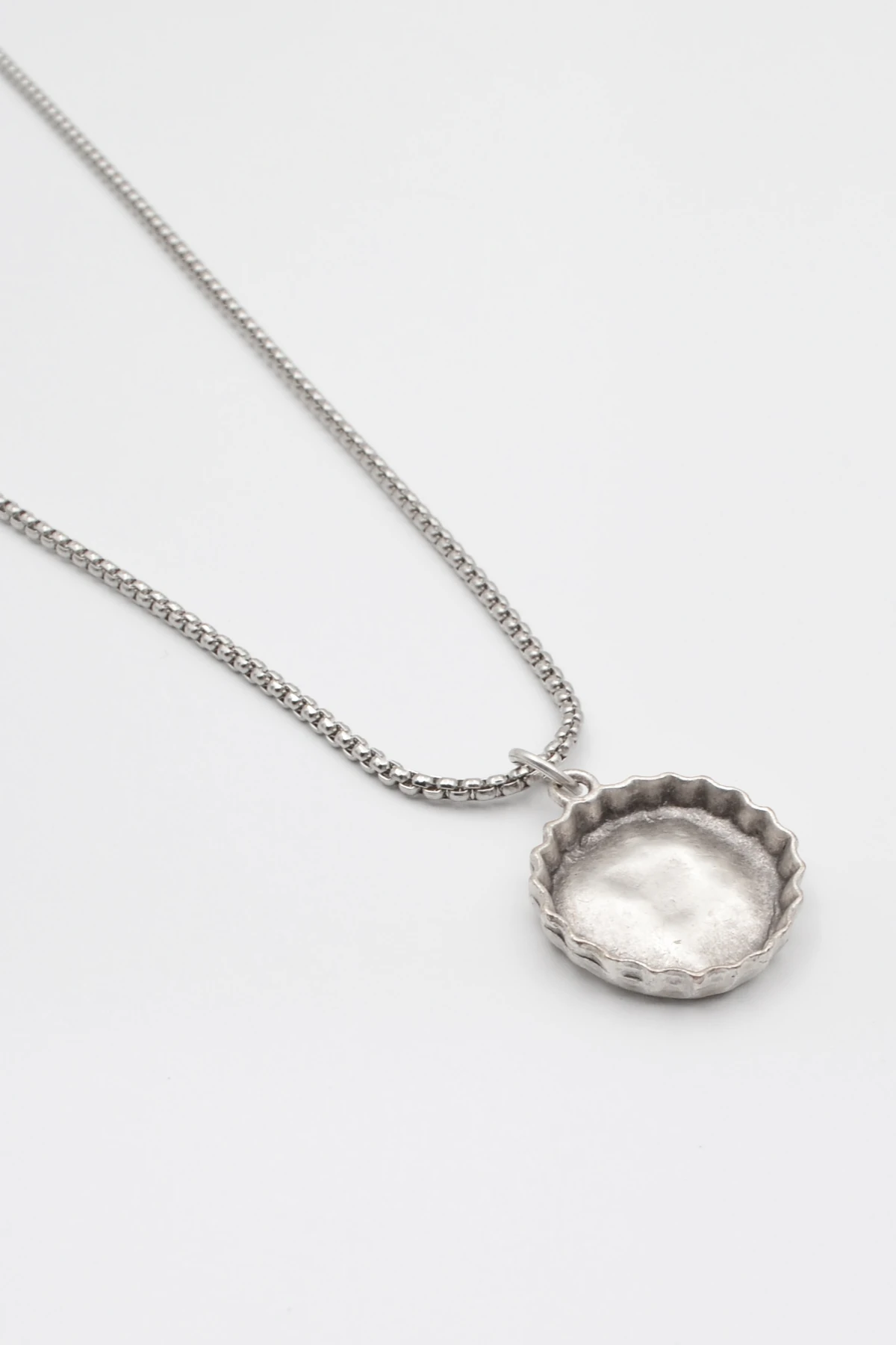 Retro Gazoz Kapağı Örme Zincir Kolye - Antik Gümüş Kaplama - Kadın Erkek - 60 cm