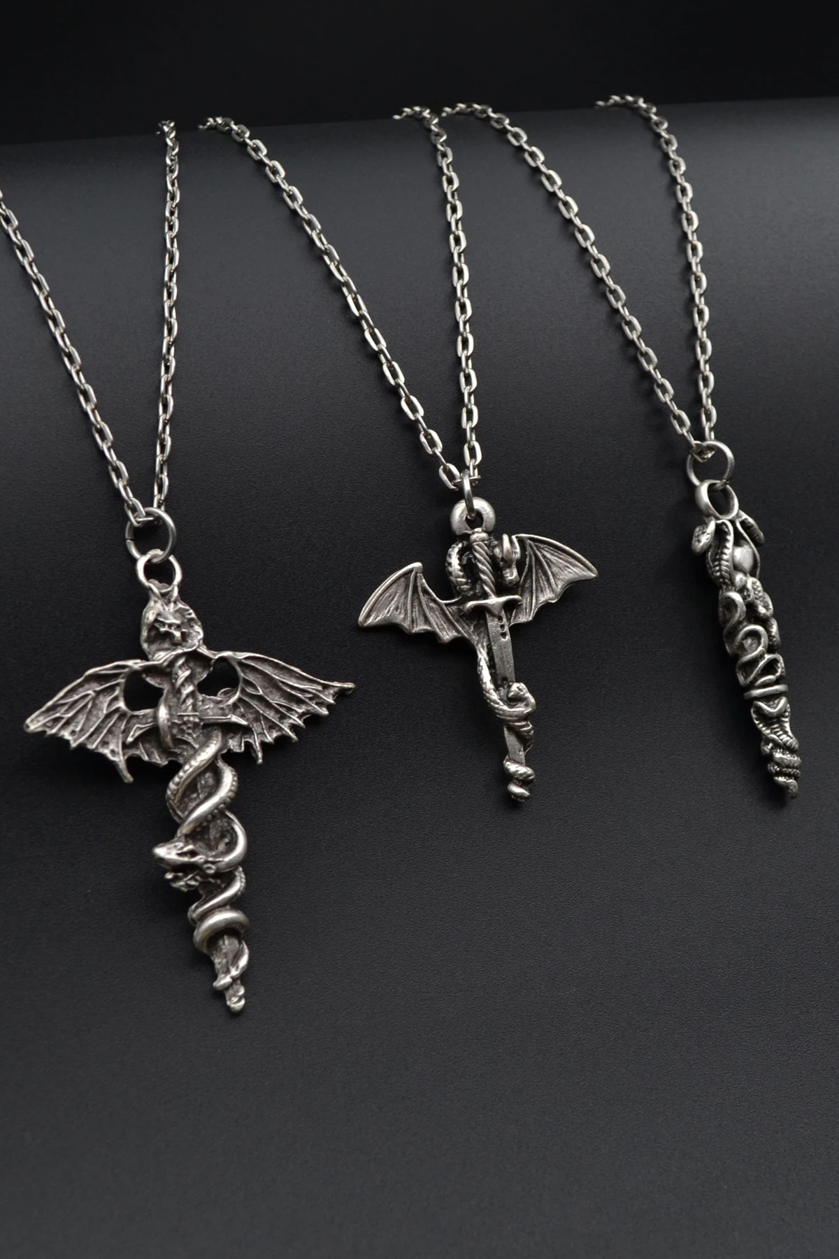 3'lü Yarasa Yılan Kılıç Ejderha Kılıç Yılanlı Çubuk Erkek Kadın Kolye Seti