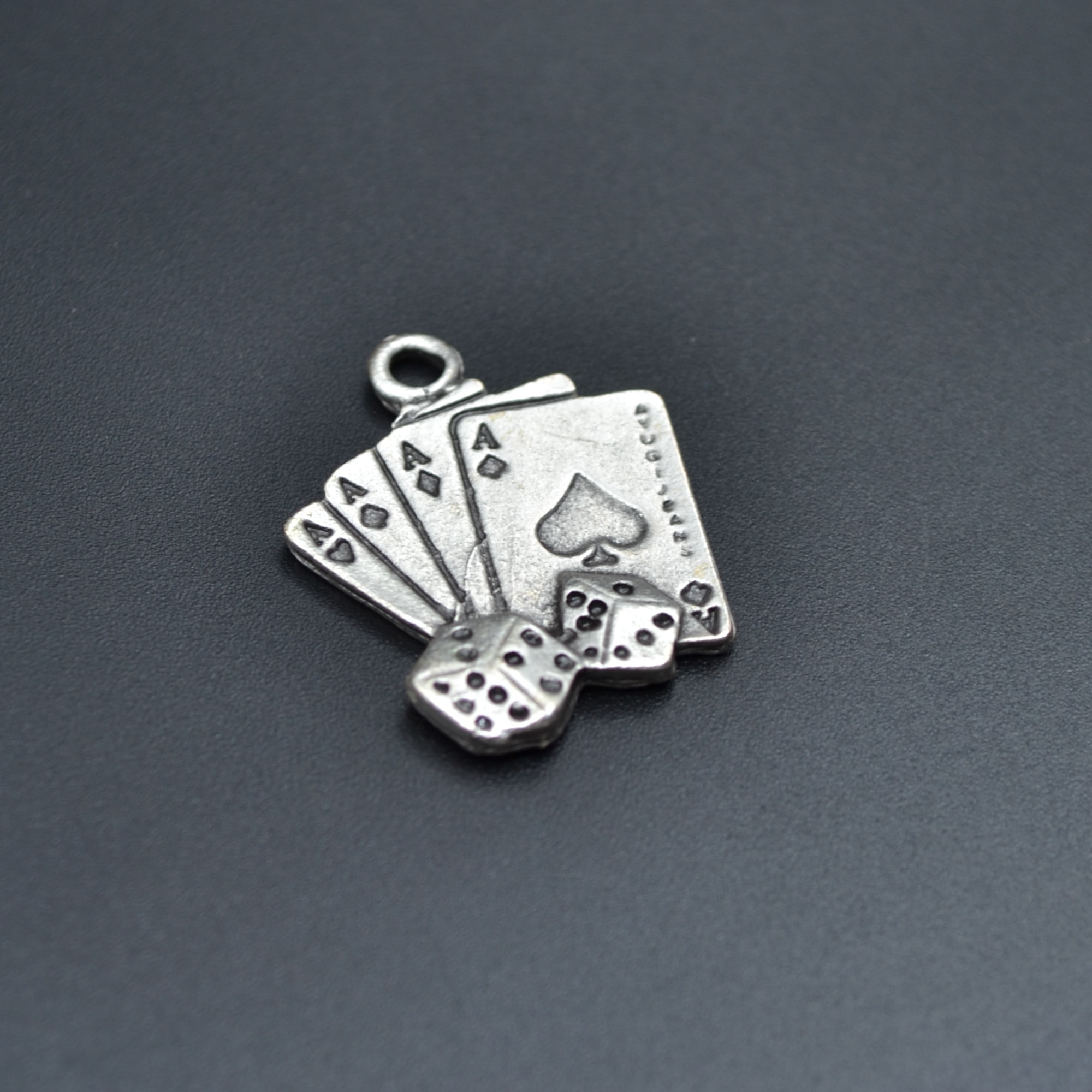 Maça As Poker İskambil - Zar Kolye - Gümüş ( Silver ) Renk - 60 cm Düz Ezme Zincir Kolye