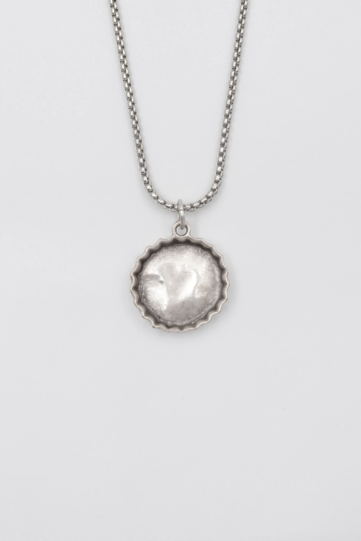 Retro Gazoz Kapağı Örme Zincir Kolye - Antik Gümüş Kaplama - Kadın Erkek - 60 cm