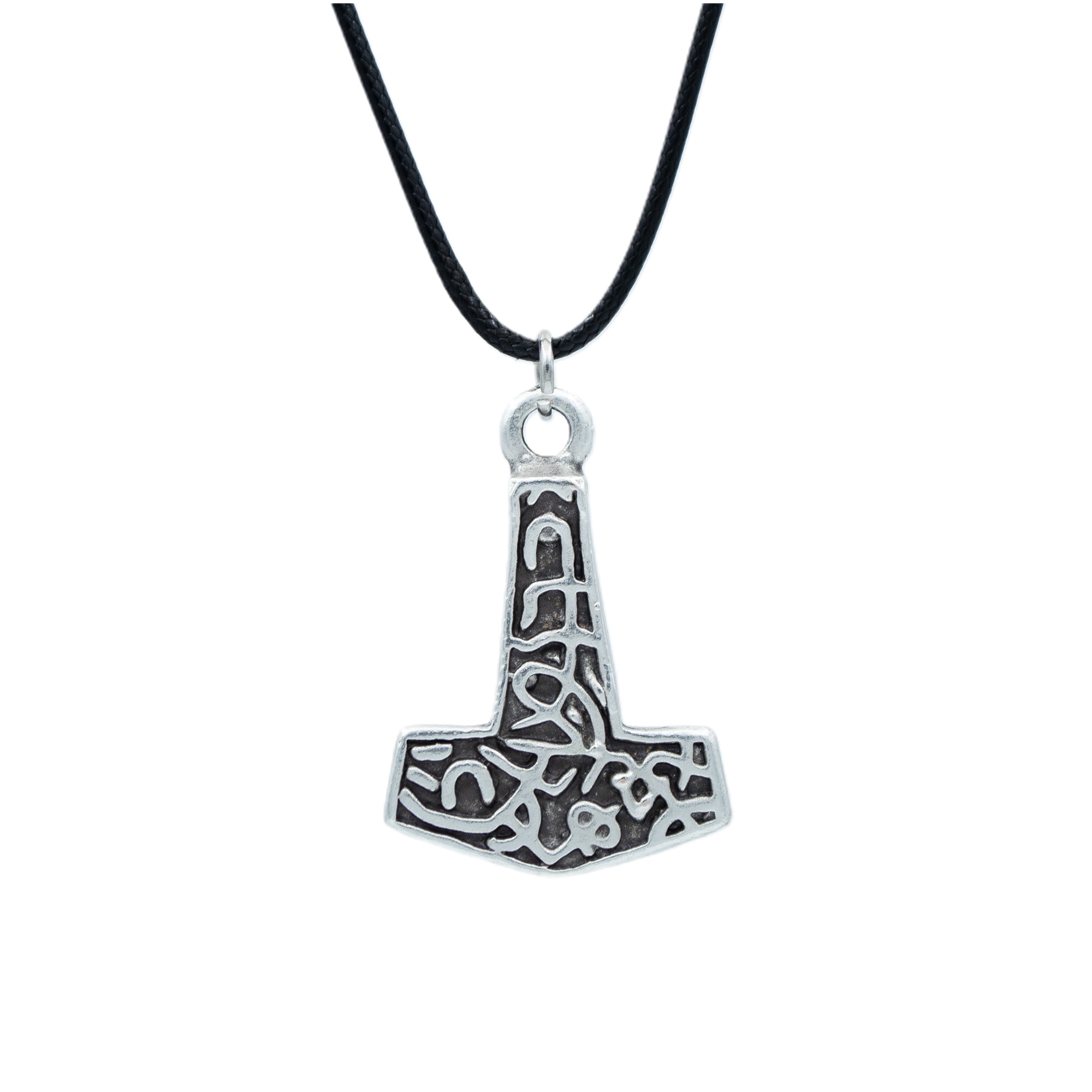 Thor Mjolnir Hammer Kolye - Gümüş ( Silver ) Renk - 60 cm Deri İp Kolye