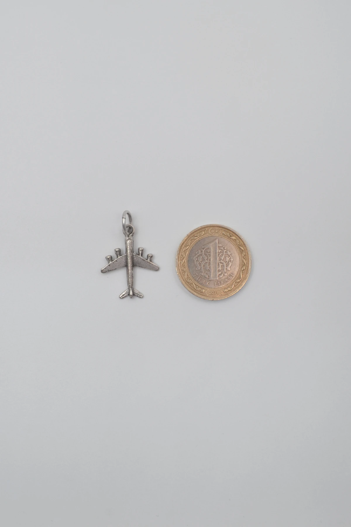 Küçük Uçak Düz Ezme Zincir Kolye - Antik Gümüş Kaplama - Kadın Erkek - 60 cm