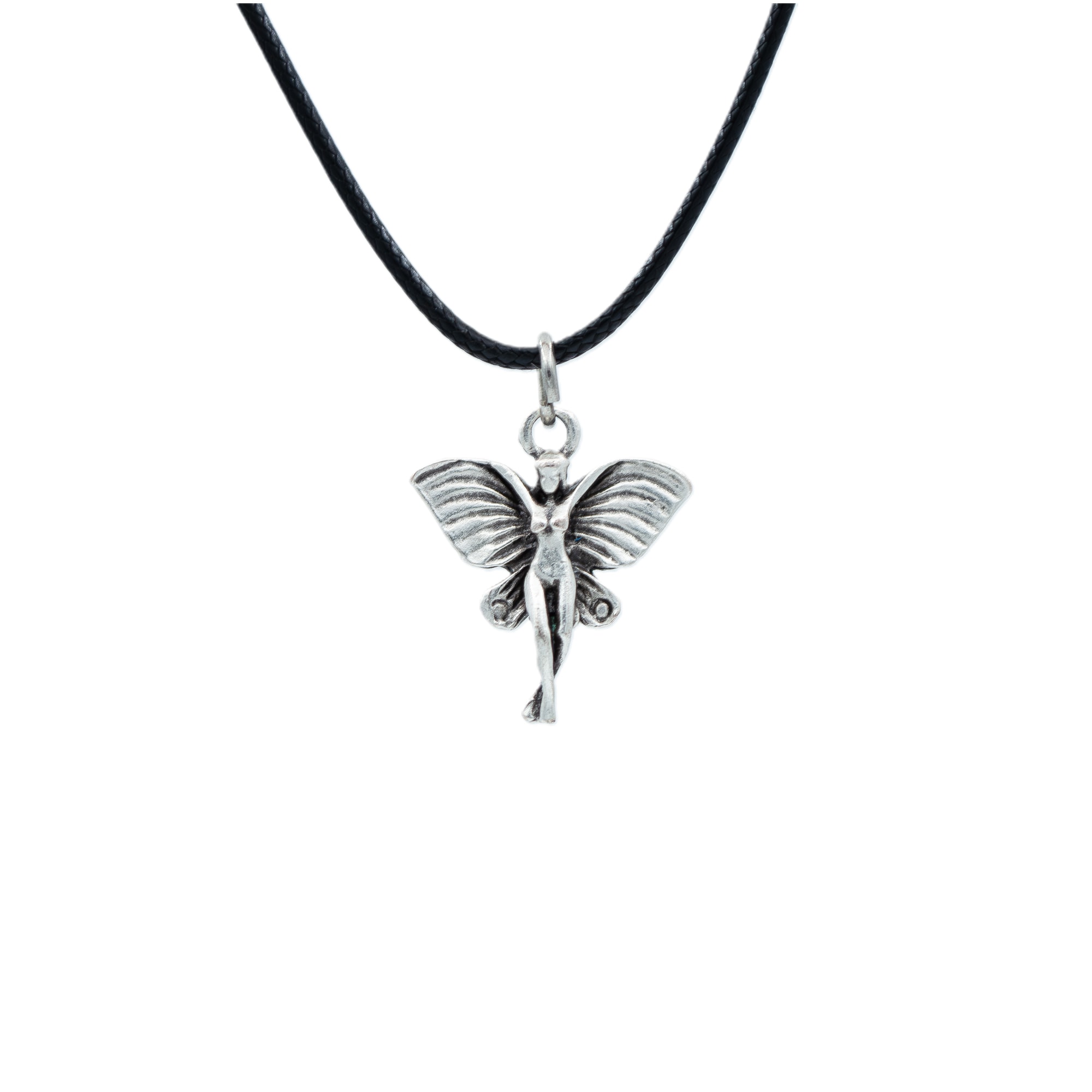 Minimal Kelebek Kanatlı Peri Kolye - Gümüş ( Silver ) Renk - 60 cm Deri İp Kolye