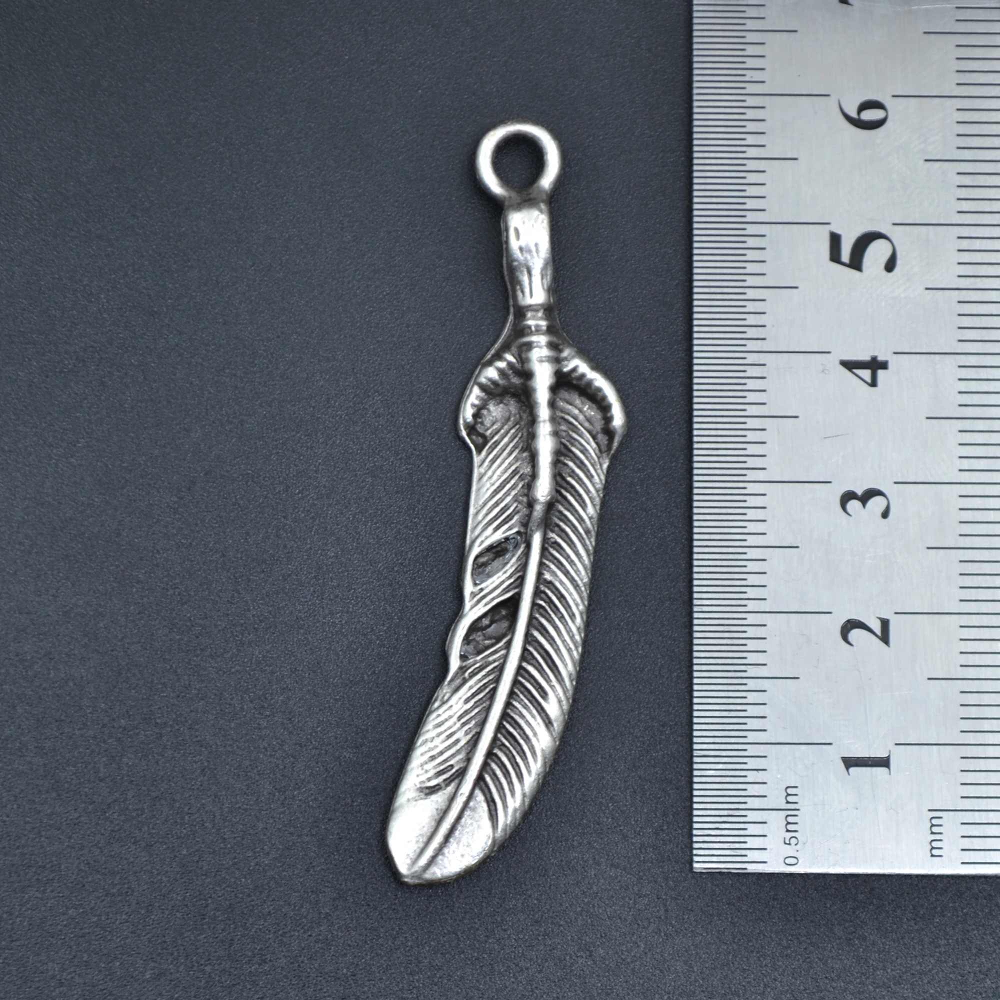 Kuş Tüyü Şeklinde Kolye - Gümüş ( Silver ) Renk - 60 cm Deri İp Kolye