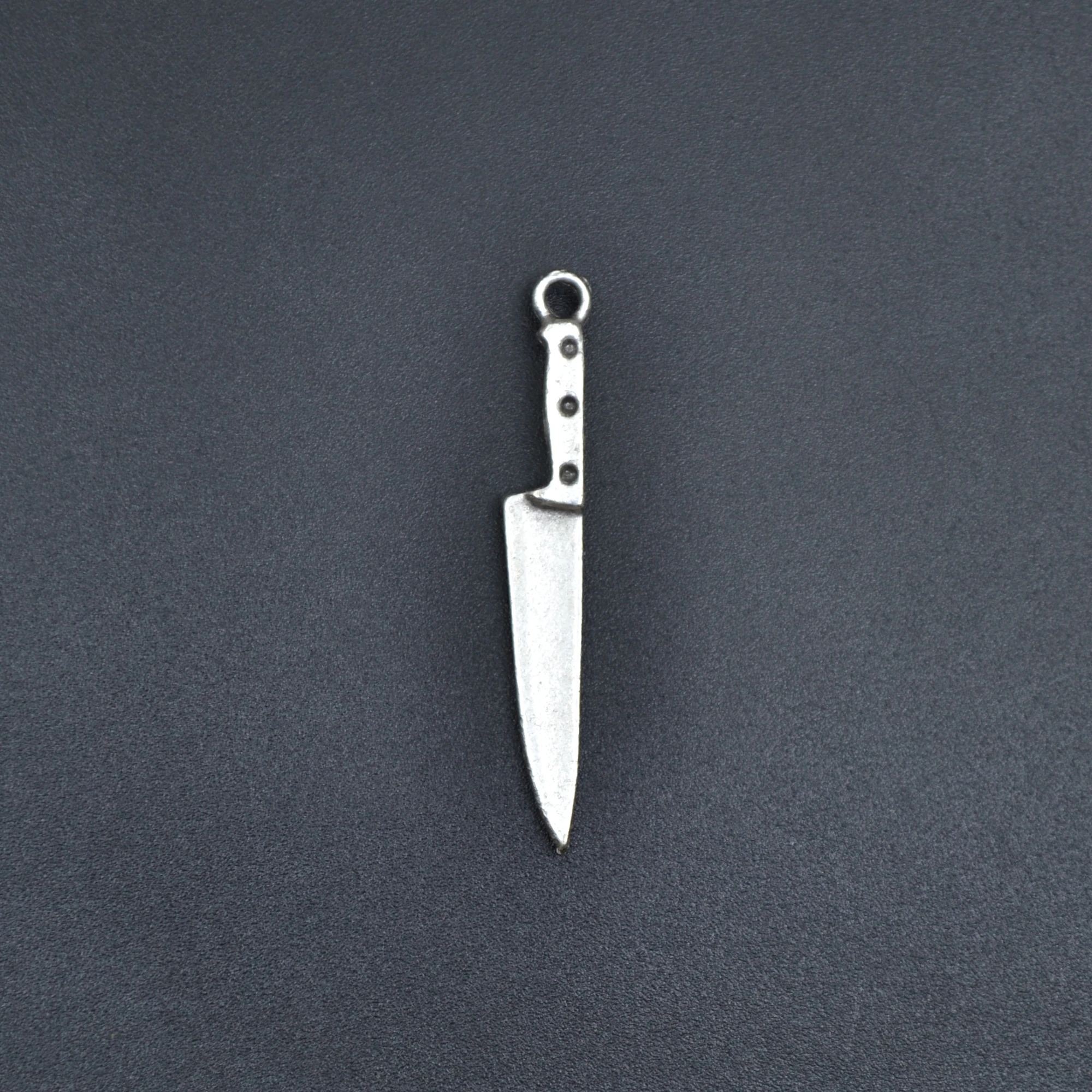 Gastronomi - Bıçak Kolye - Gümüş ( Silver ) Renk - 60 cm Deri İp Kolye