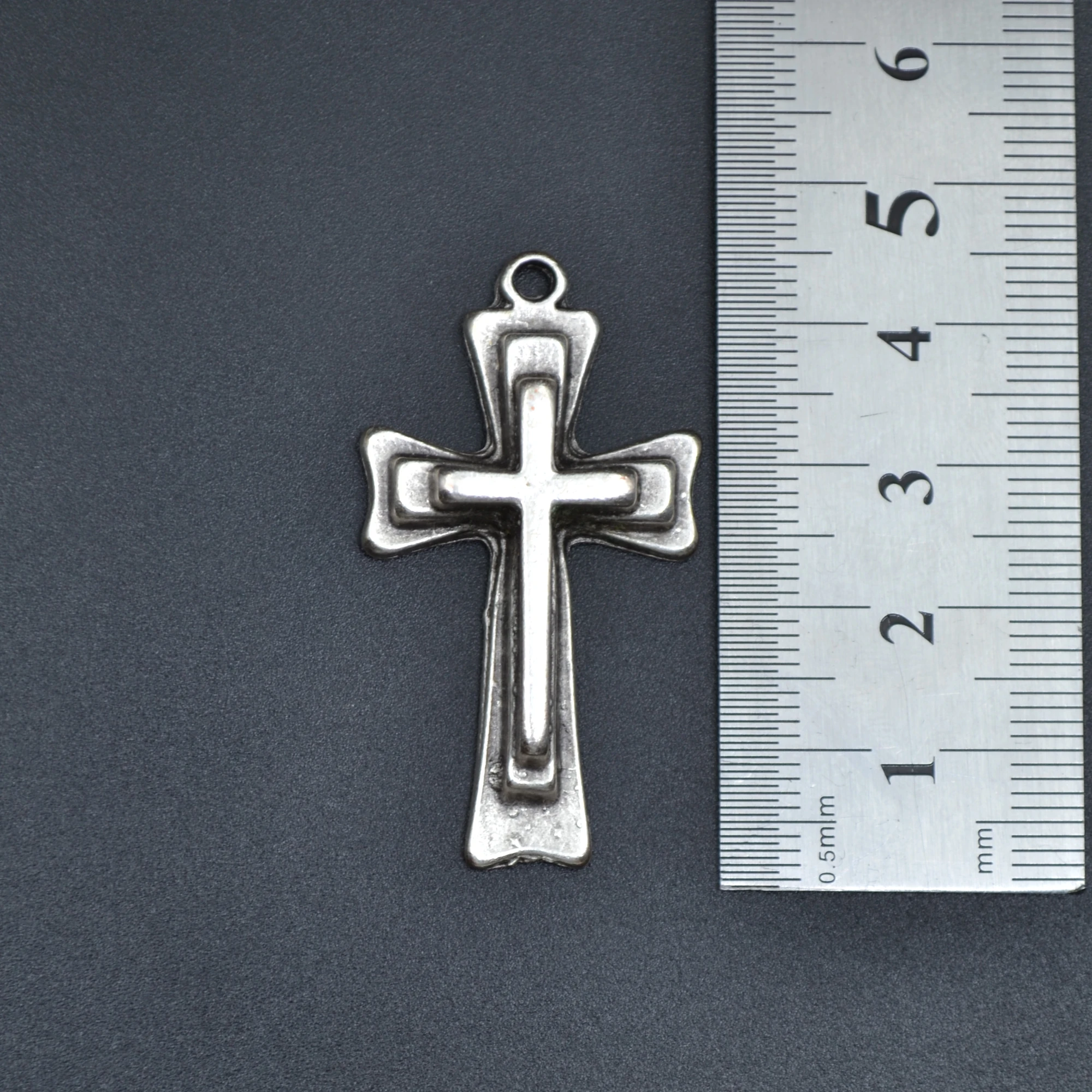 Haç Kolye - Gümüş ( Silver ) Renk - 60 cm Deri İp Kolye