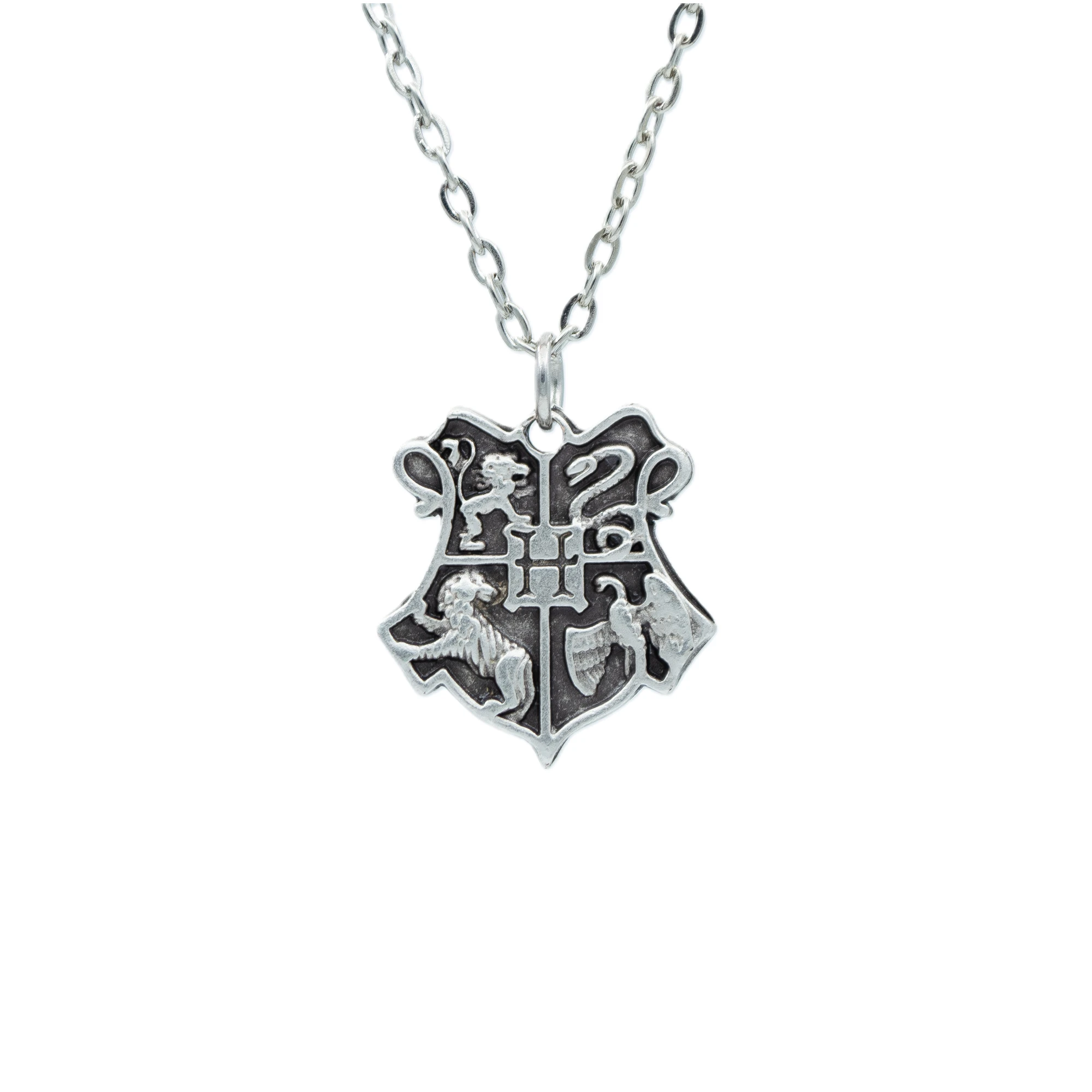 Hogwarts Sembol Harry Potter Kolye - Gümüş ( Silver ) Renk - 60 cm Düz Ezme Zincir Kolye
