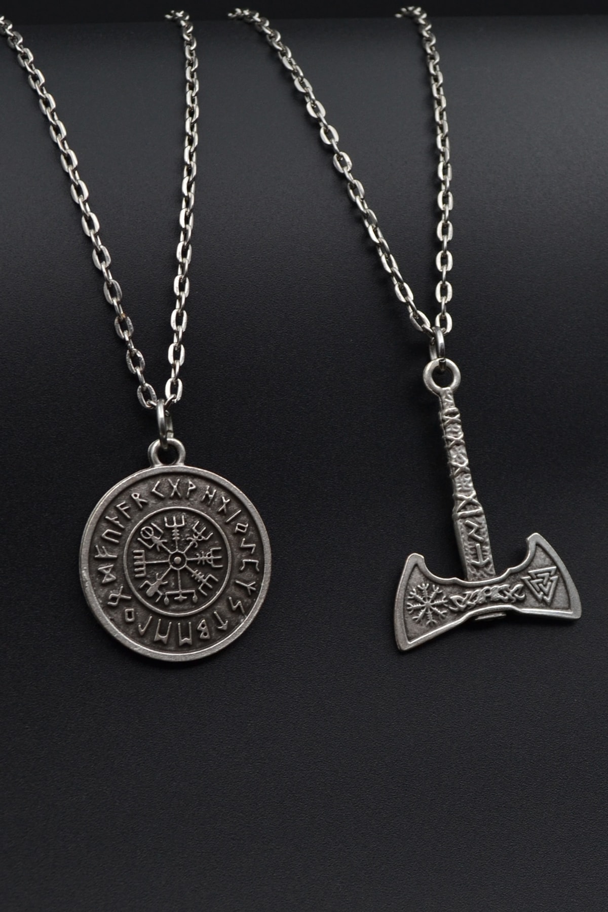 2'li Viking Pusula - Viking Balta Erkek Kadın Kolye Seti