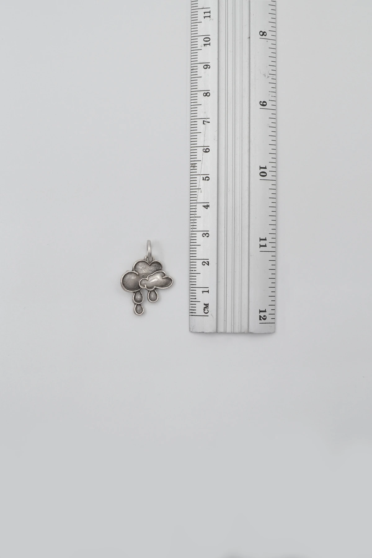 Bulut ve Yağmur Damlası Düz Ezme Zincir Kolye - Antik Gümüş Kaplama - Kadın Erkek - 60 cm