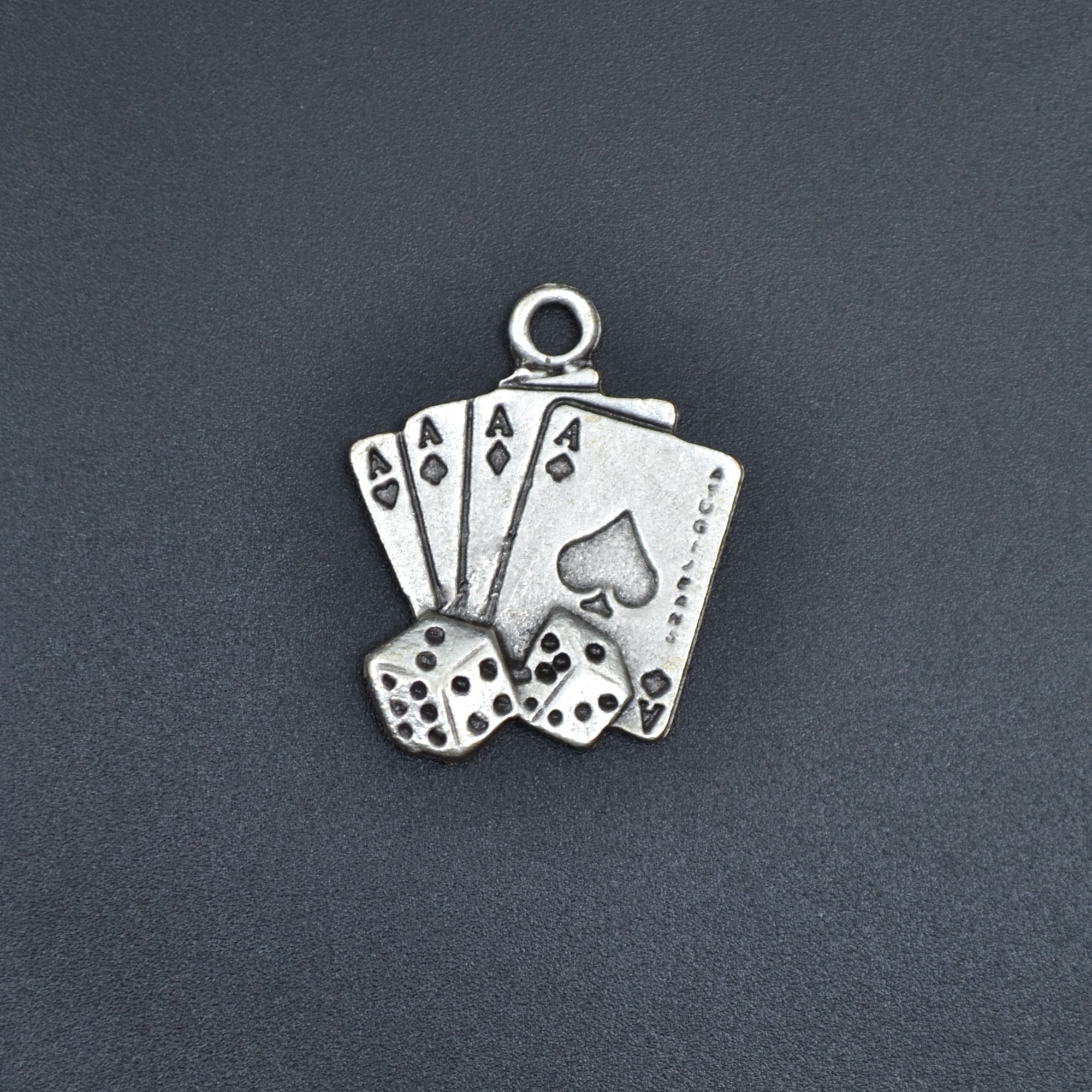 Maça As Poker İskambil - Zar Kolye - Gümüş ( Silver ) Renk - 60 cm Düz Ezme Zincir Kolye