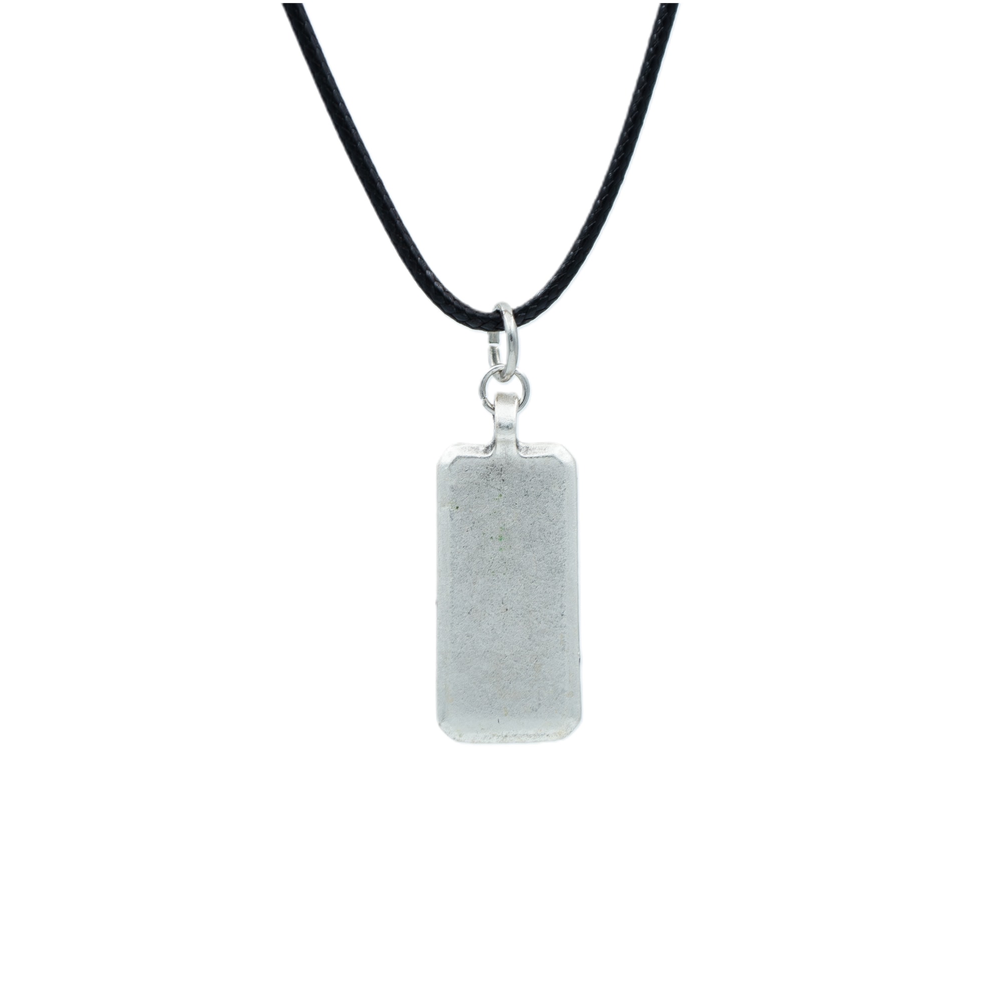 Geometrik - Dikdörtgen Kolye - Gümüş ( Silver ) Renk - 60 cm Deri İp Kolye