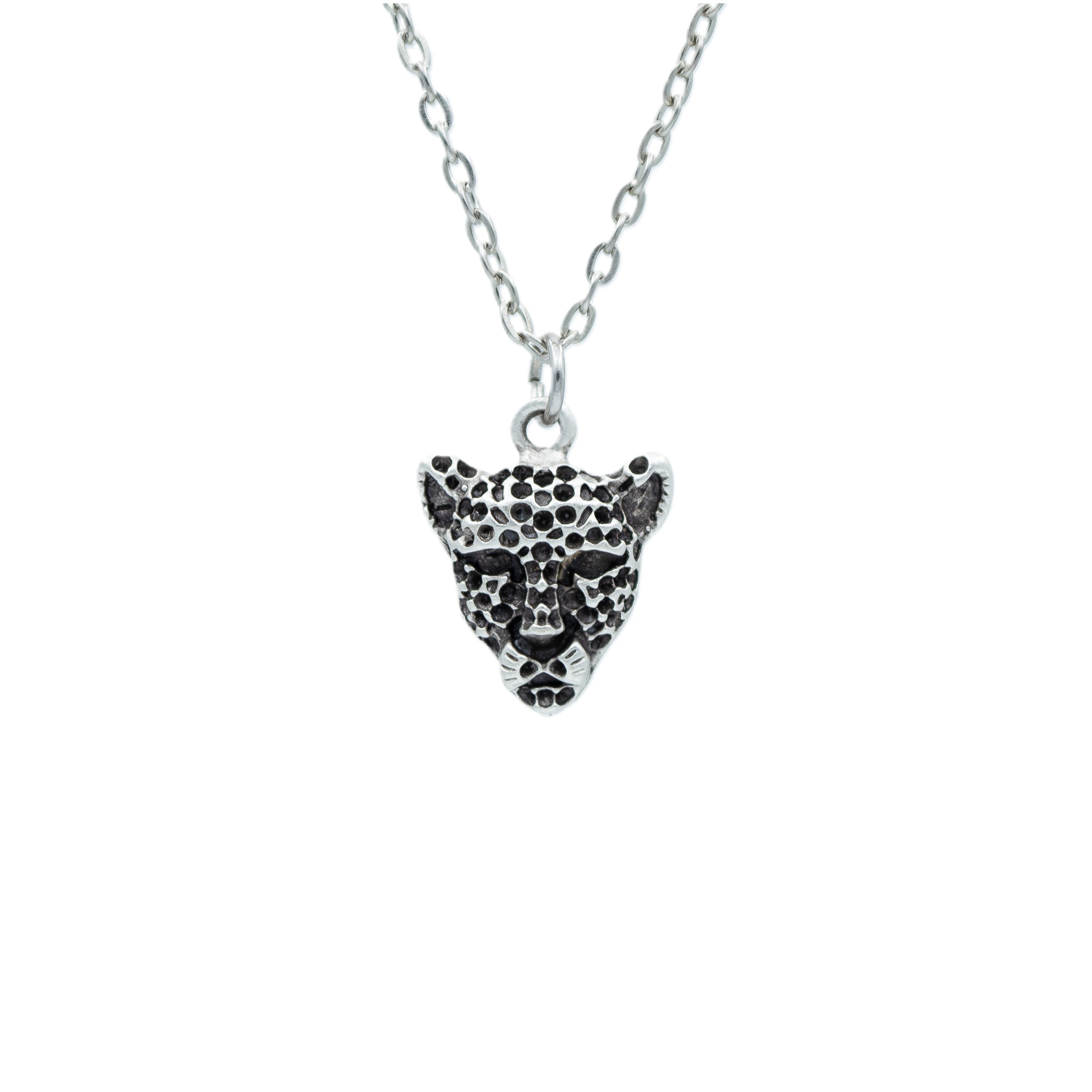 Leopar Kolye - Gümüş ( Silver ) Renk - 60 cm Düz Ezme Zincir Kolye