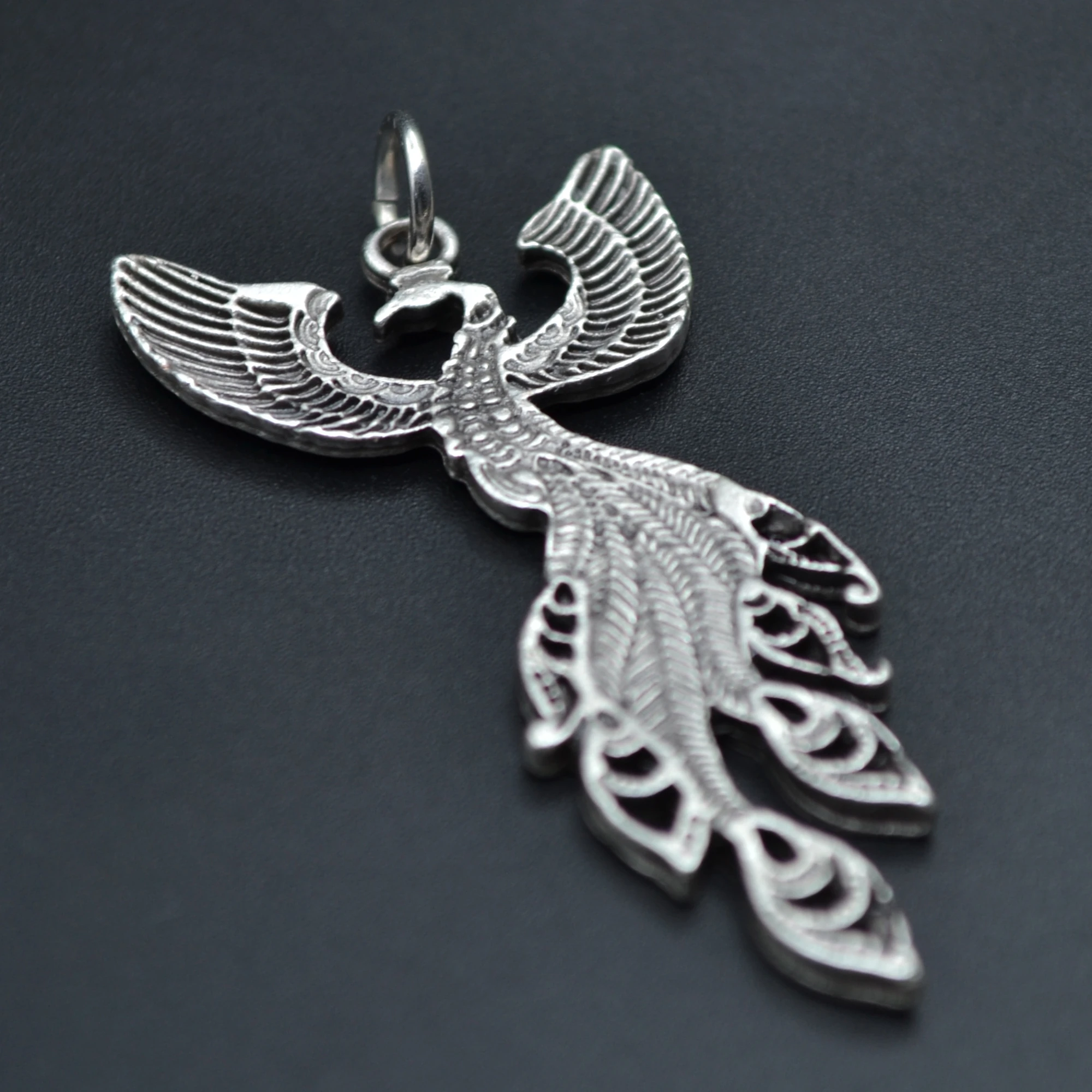 Zümrüdü Anka Kuşu Kolye - Gümüş ( Silver ) Renk - 60 cm Düz Ezme Zincir Kolye