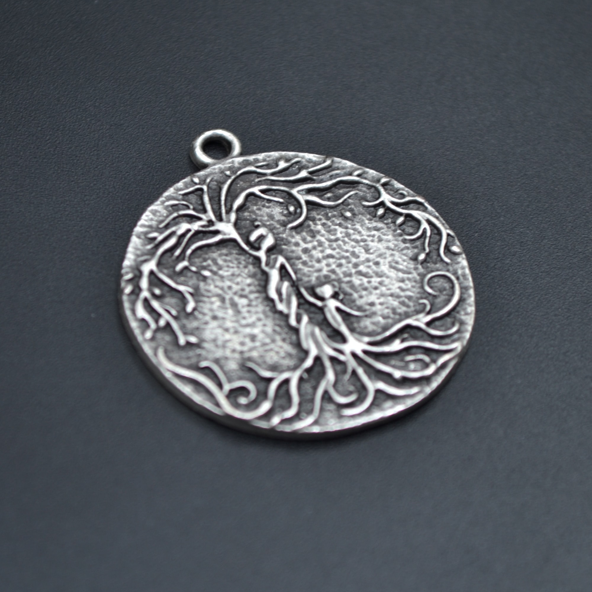 Hayat Ağacı - Anne Çocuk Kolye - Gümüş ( Silver ) Renk - 60 cm Deri İp Kolye