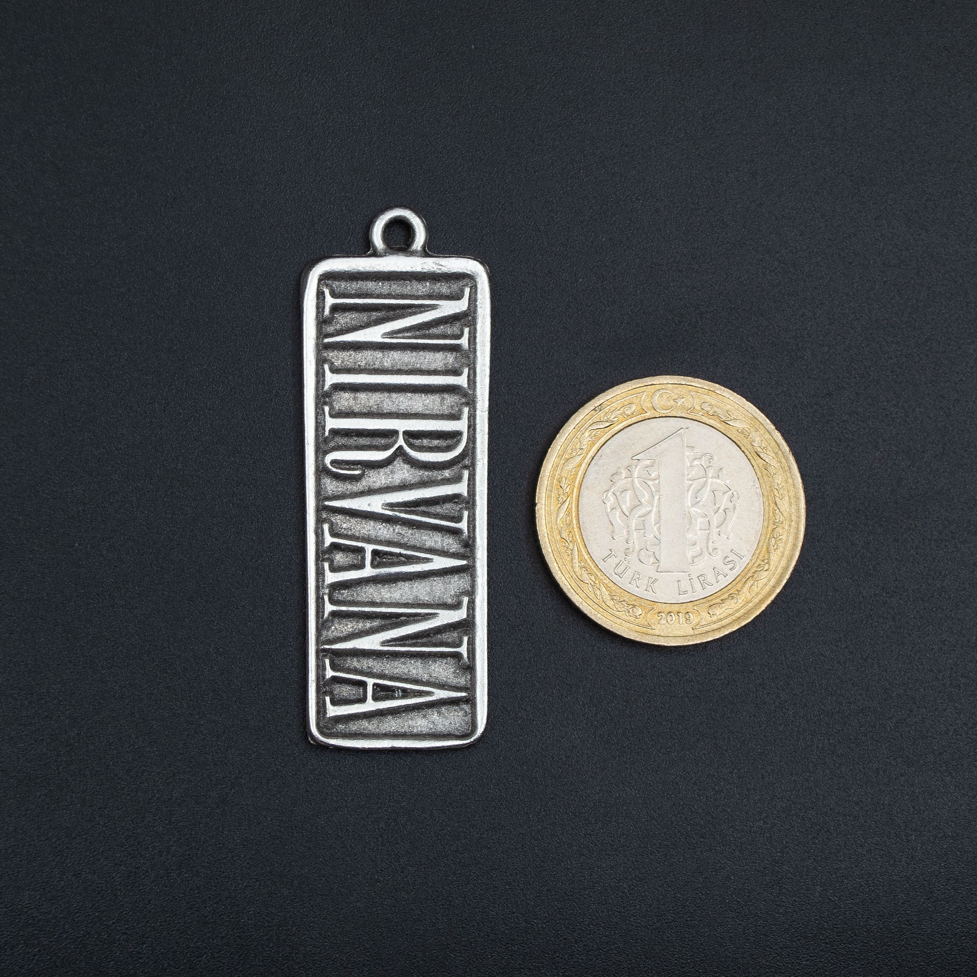 Nirvana Kolye - Gümüş ( Silver ) Renk - 60 cm Deri İp Kolye