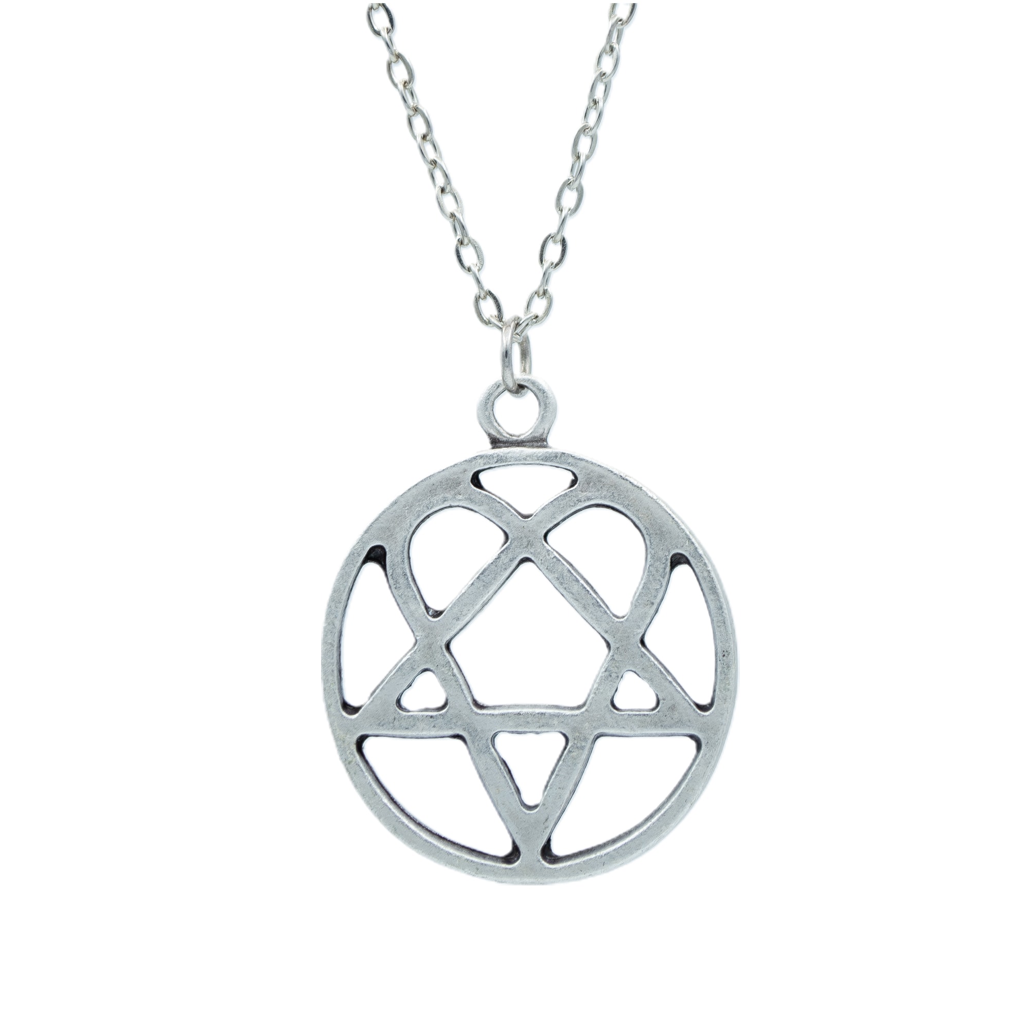 Büyük Heartagram Kolye - Gümüş ( Silver ) Renk - 60 cm Düz Ezme Zincir Kolye