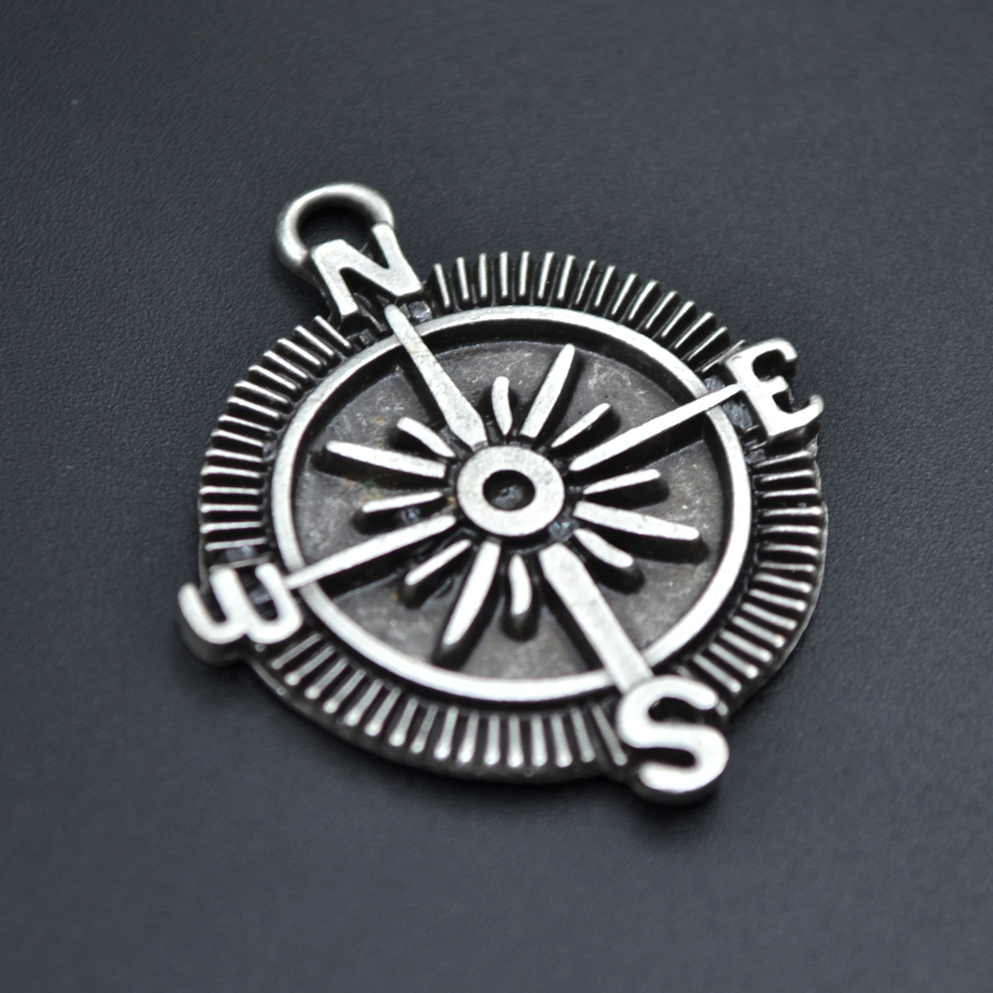 Pusula Kolye - Gümüş ( Silver ) Renk - 60 cm Deri İp Kolye