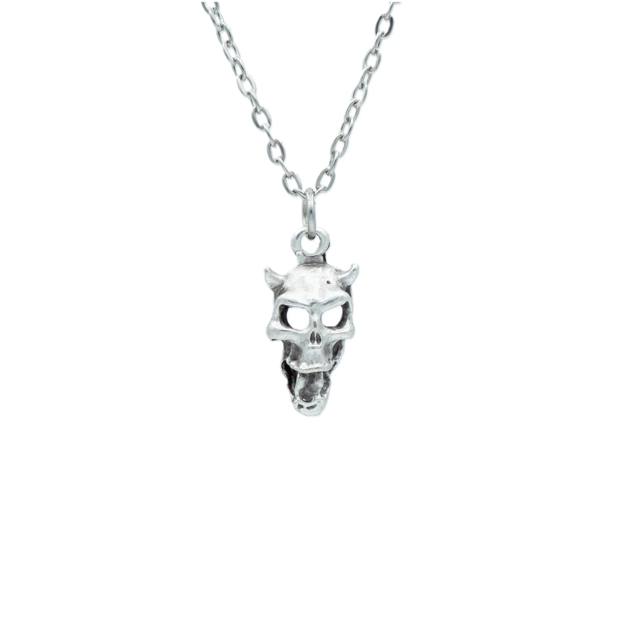 Minimal Diablo - Şeytan Kolye - Gümüş ( Silver ) Renk - 60 cm Düz Ezme Zincir Kolye