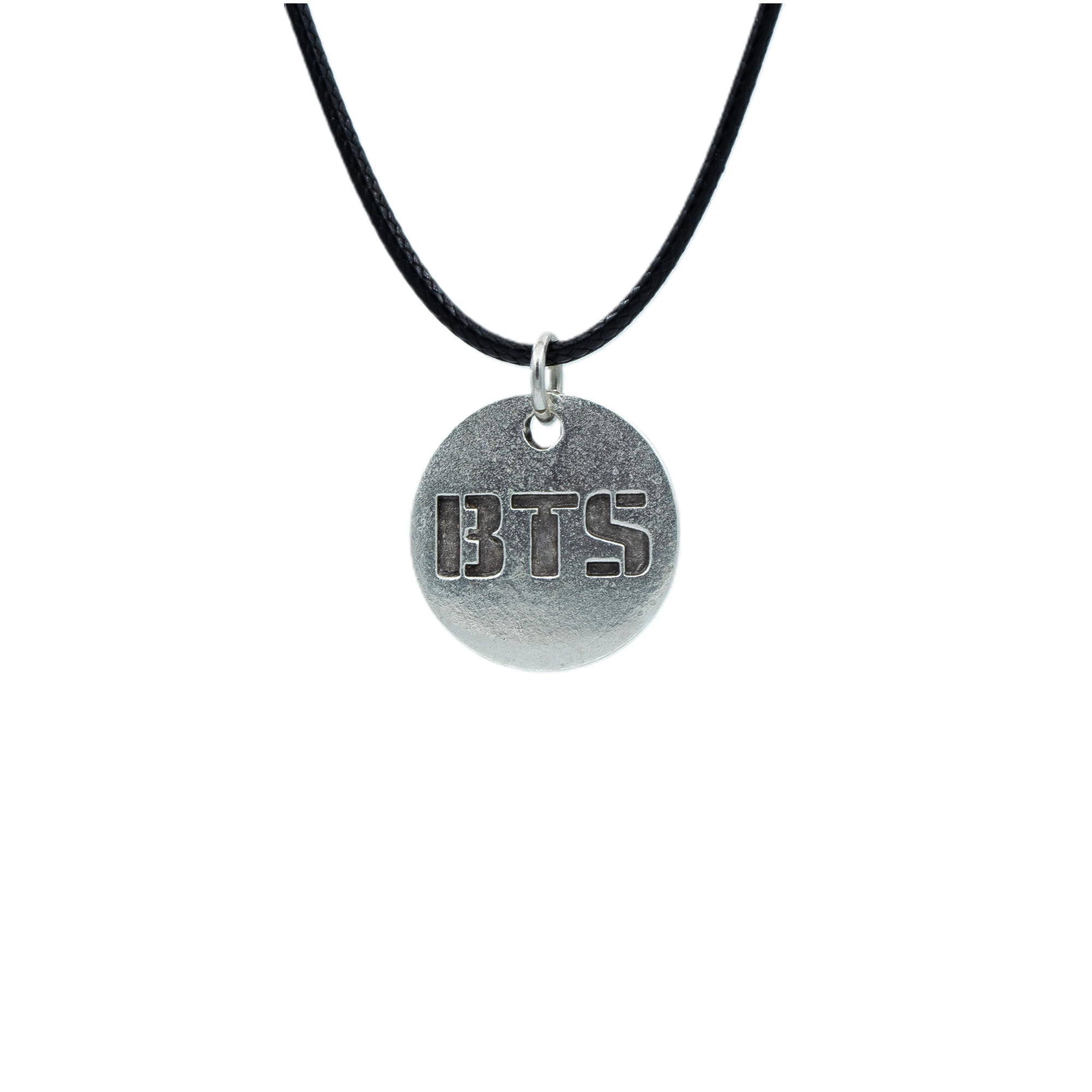BTS Madalyon Kolye - Gümüş ( Silver ) Renk - 60 cm Deri İp Kolye