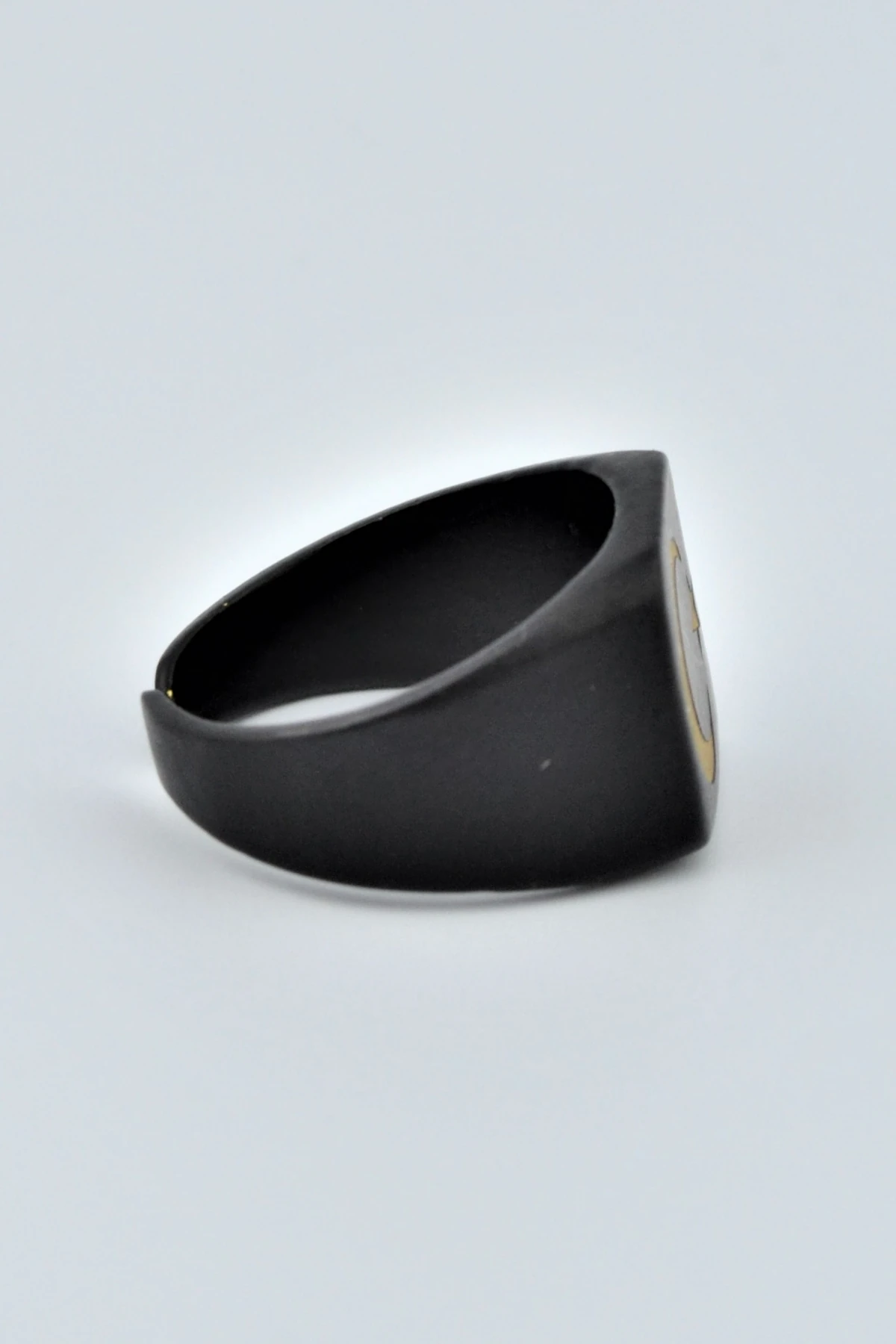 Ay Yıldız Kare Şovalye Mat Siyah Ayarlamalı Erkek Yüzük