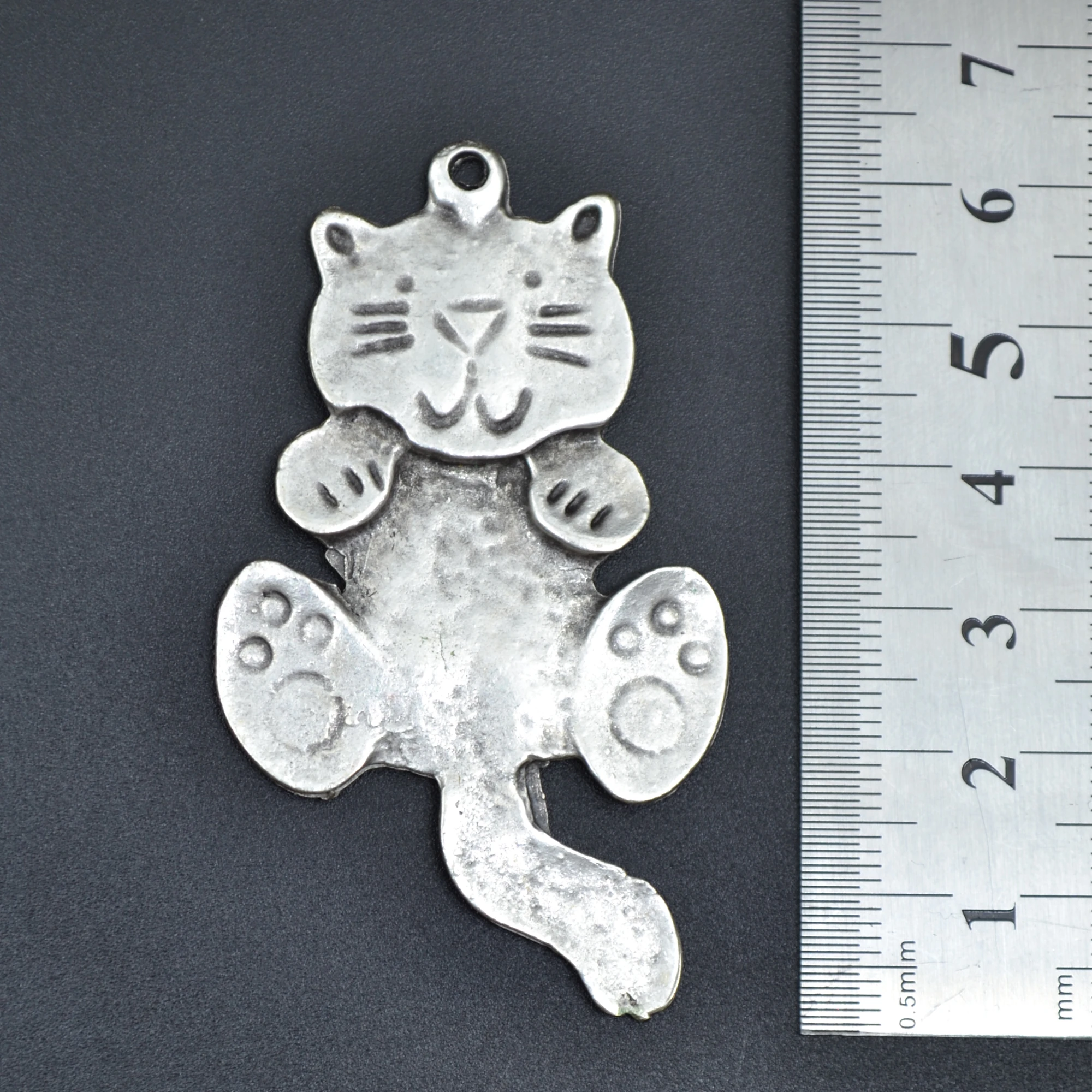 Büyük Kedi Kolye - Gümüş ( Silver ) Renk - 60 cm Örme Zincir Kolye