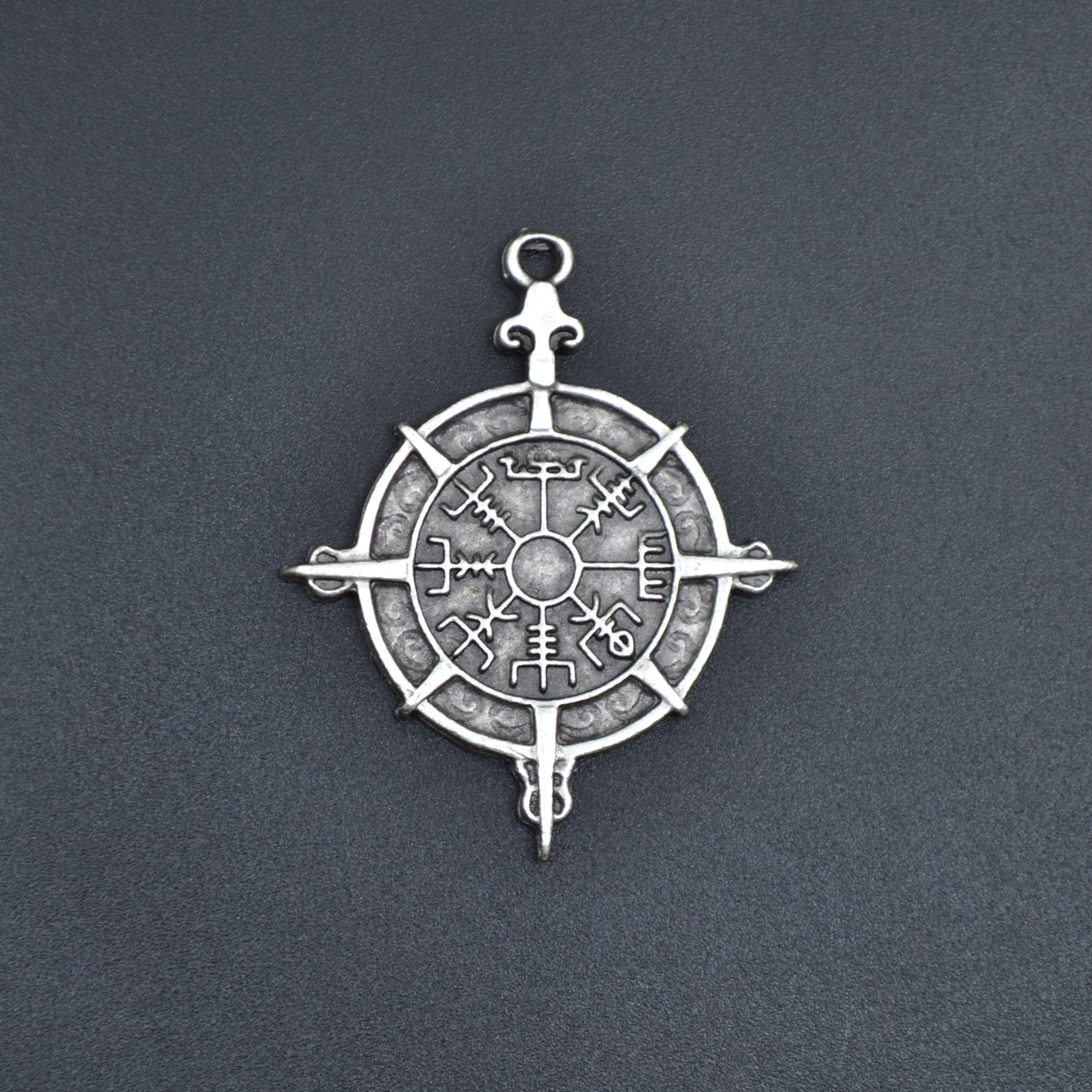 Viking Vegvisir Pusula Kolye - Gümüş ( Silver ) Renk - 60 cm Düz Ezme Zincir Kolye