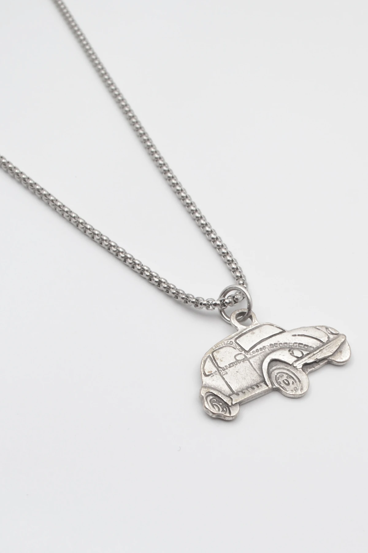 Nostaljik Vosvos Örme Zincir Kolye - Antik Gümüş Kaplama - Kadın Erkek - 60 cm