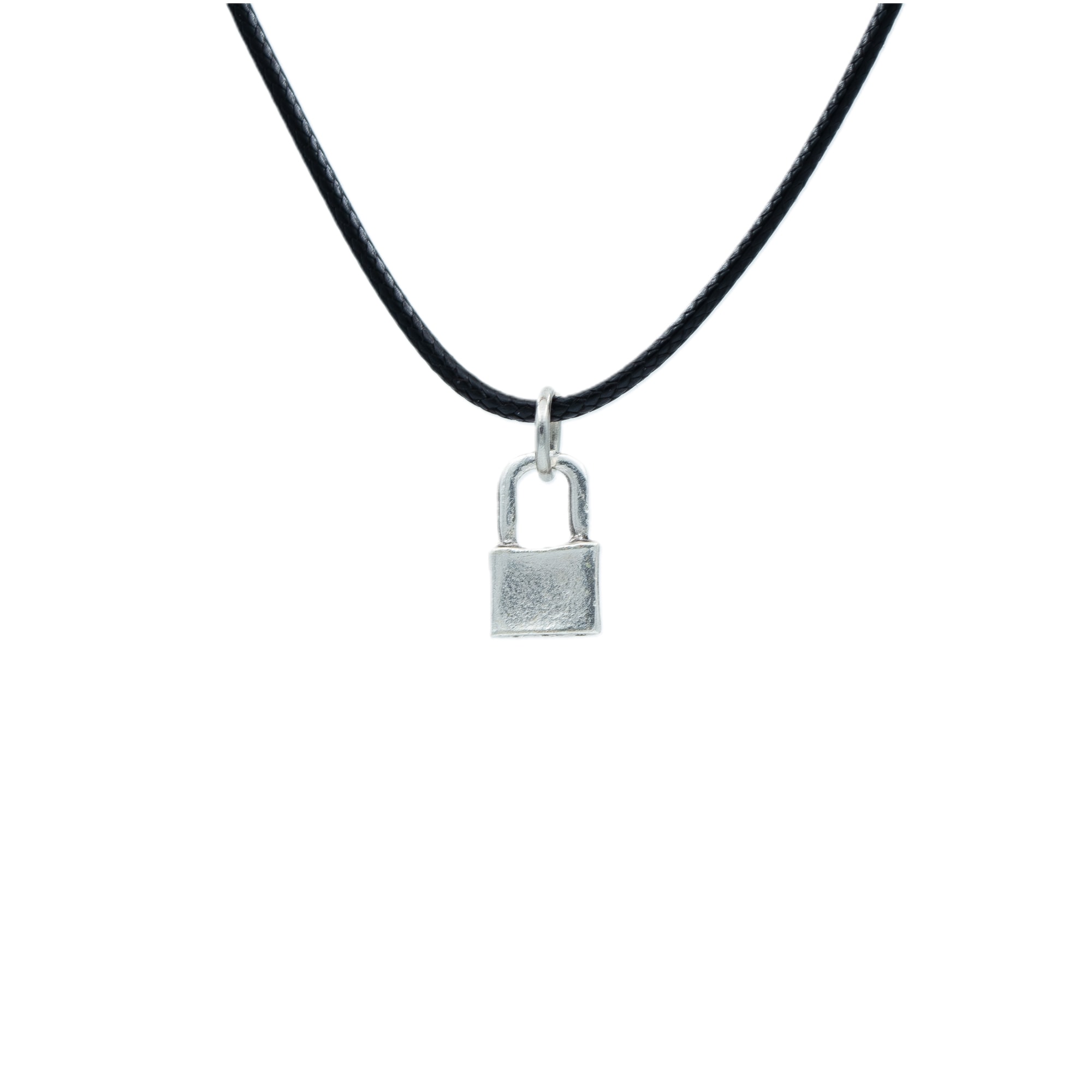 Minimal Kilit Kolye - Gümüş ( Silver ) Renk - 60 cm Deri İp Kolye