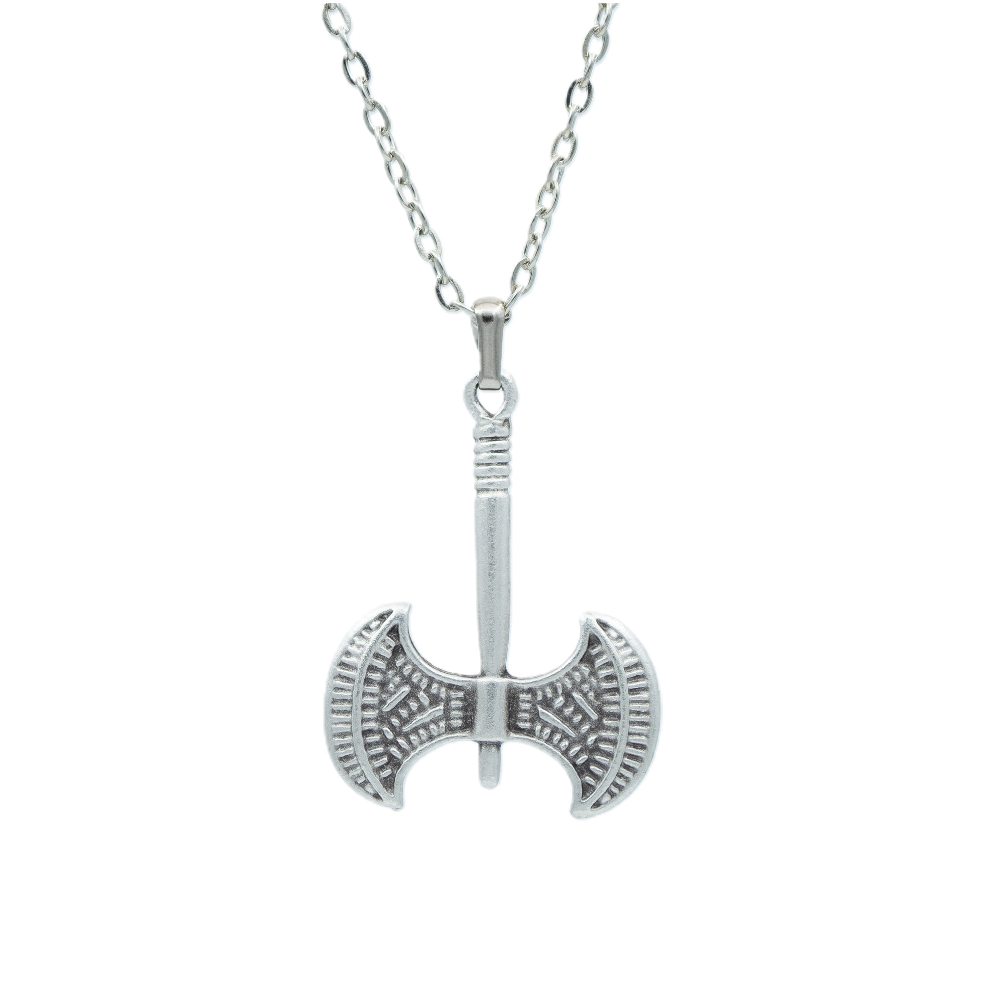 Çift Taraflı Balta Kolye - Gümüş ( Silver ) Renk - 60 cm Düz Ezme Zincir Kolye