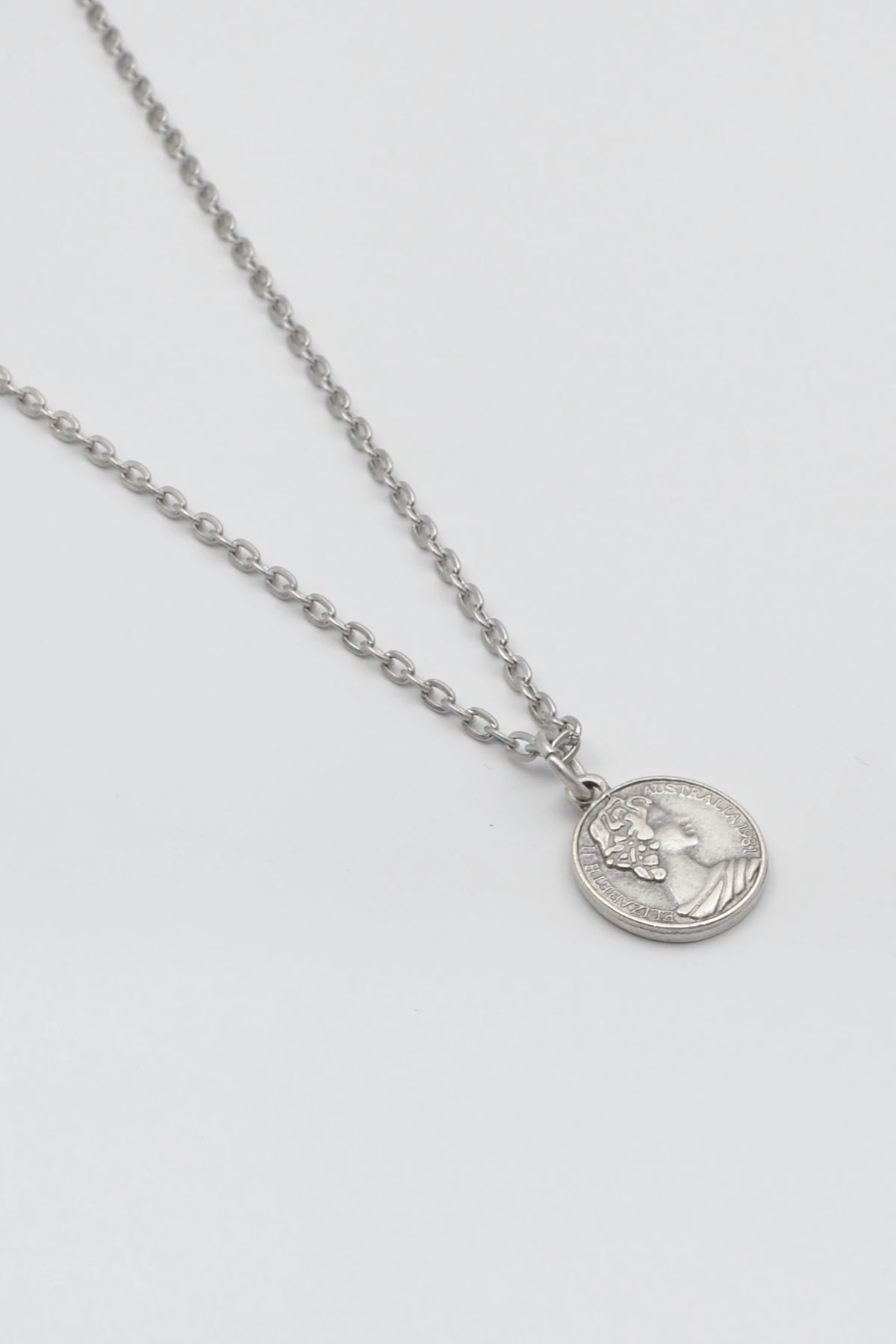 İngiliz Kraliçe II. Elizabeth Düz Ezme Zincir Kolye - Antik Gümüş Kaplama - Kadın Erkek - 60 cm